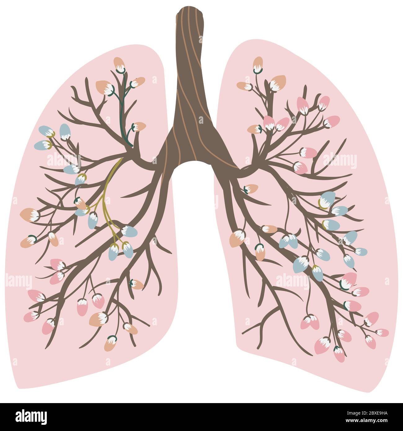 Blooming, healthy human lungs. World-wide day against pneumonia. The fight against tuberculosis in medicine. Smoker's lungs and healthy. Pink lungs in Stock Vector