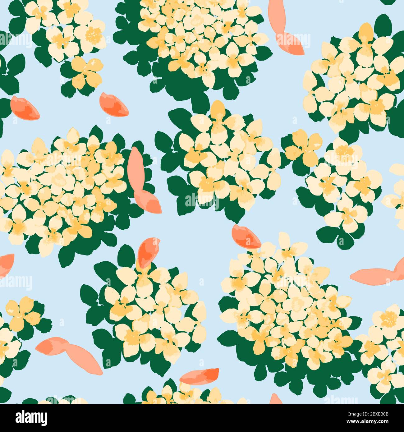 Seamless pattern with hydrangea or violet flowers. Beautiful yellow flowers. Stock Vector
