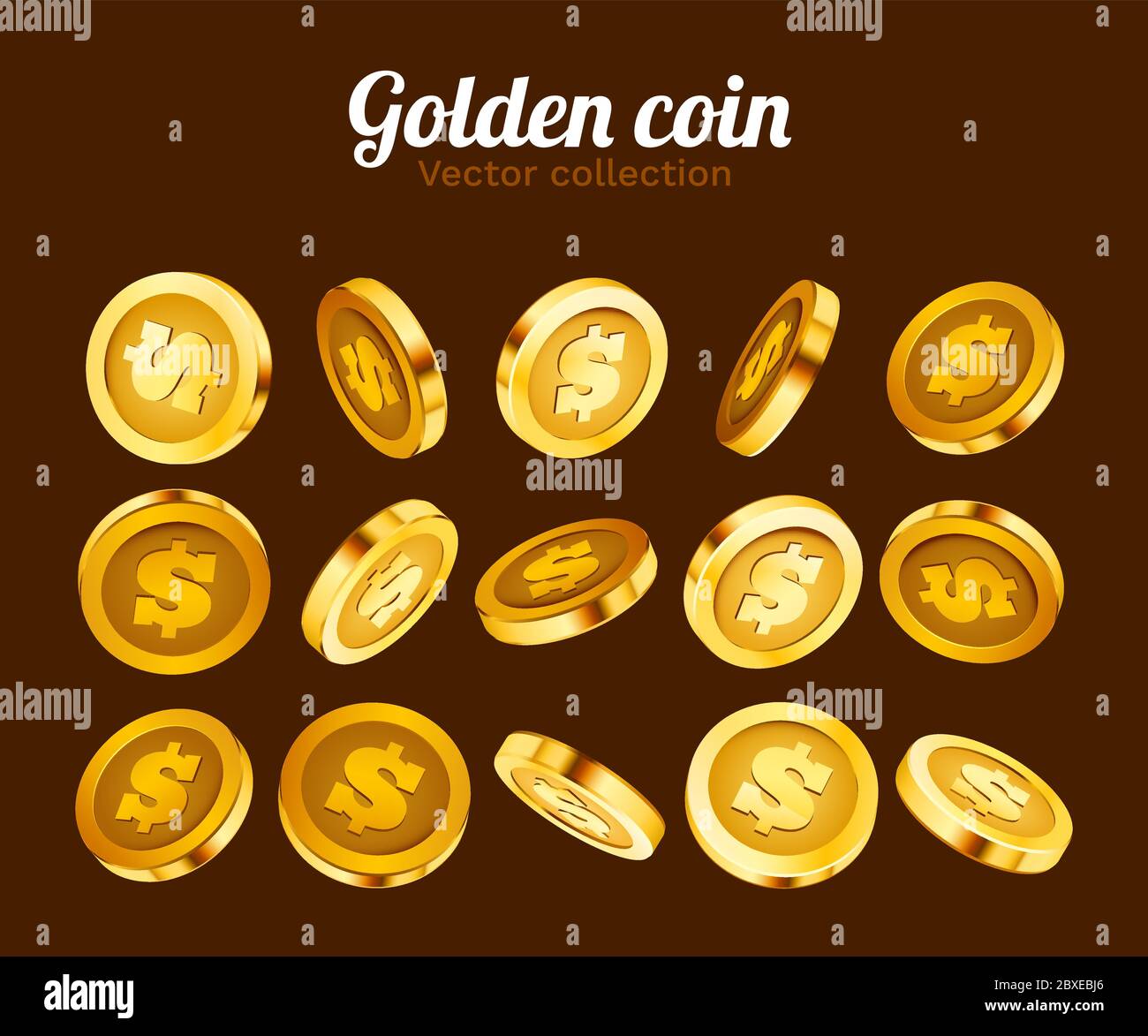 3d gold isolated coins set. Different positions. Flying gold coins ...