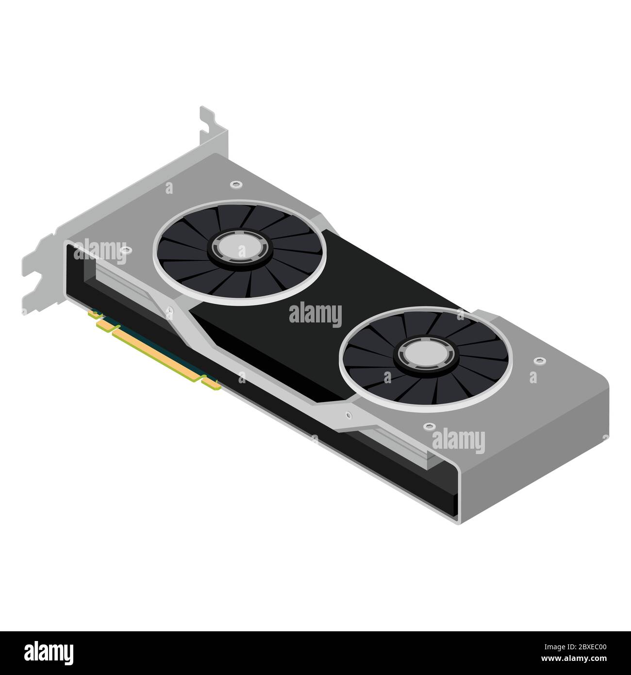 Modern graphic video card isometric view isolated on white background