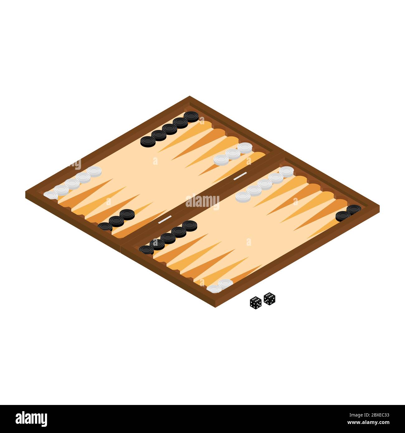 Vector illustration isometric backgammon wooden board and chips for