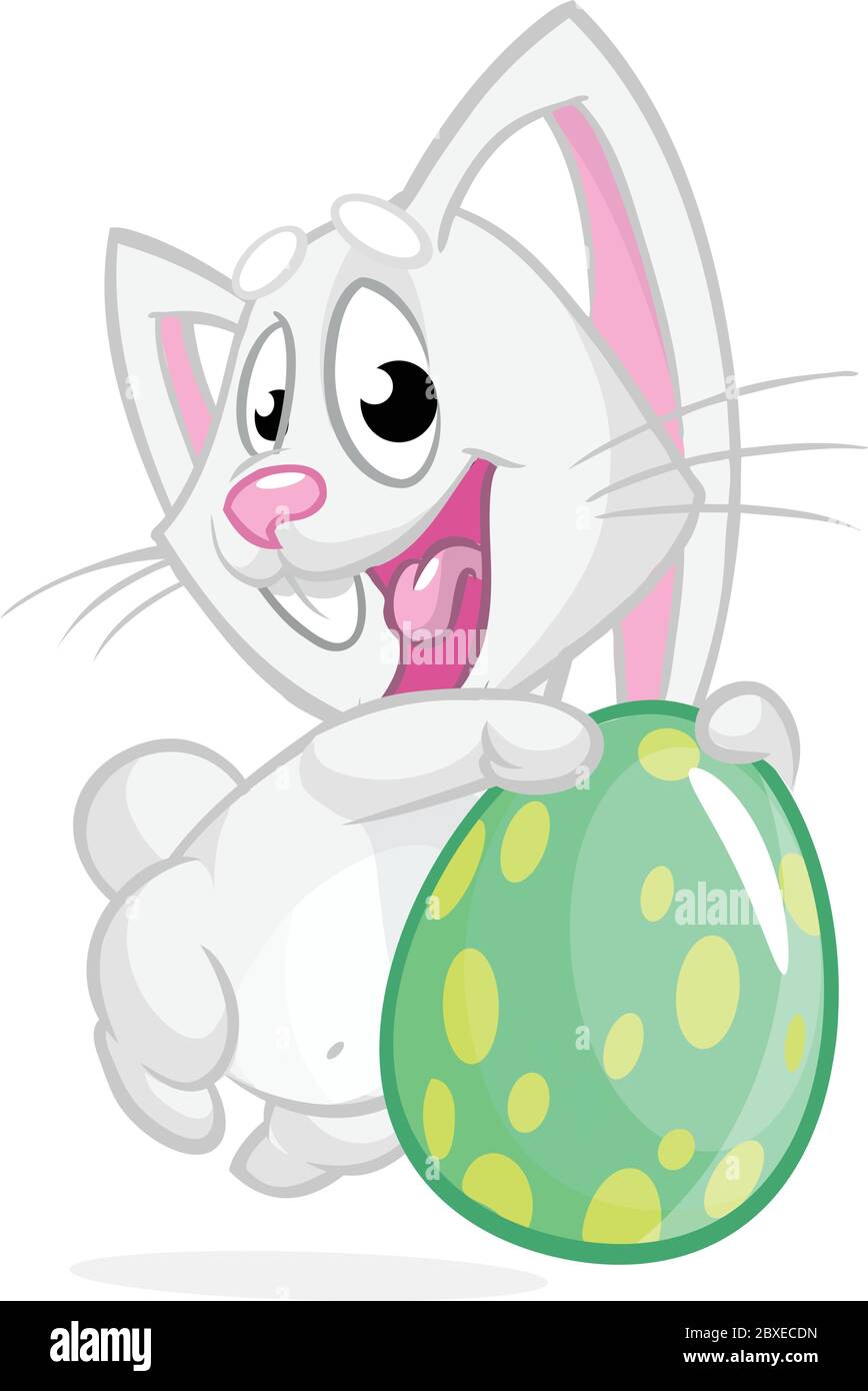 Easter bunny with easter egg. Vector illustration of a grey bunny holding Easter colored egg Stock Vector