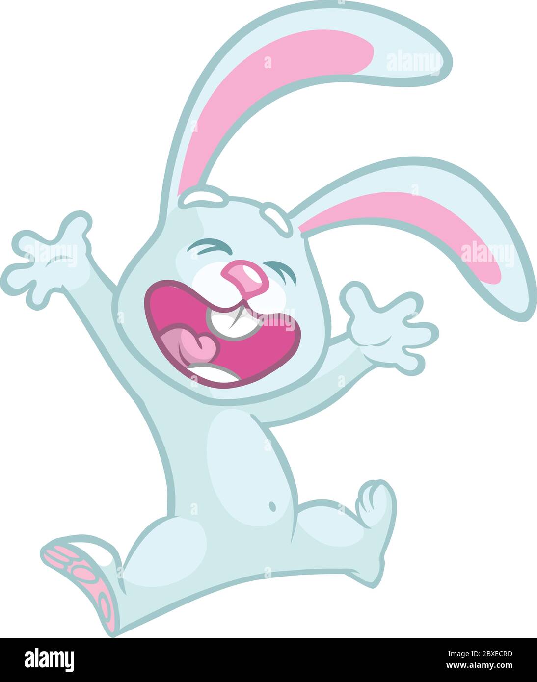 Easter cartoon bunny rabbit excited. Vector illustration of bunny