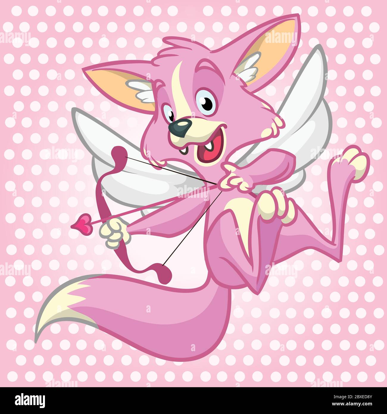 Vector fox cupid with bow and arrow. Illustration of a rose fox cupid for St Valentine's Day. Isolated Stock Vector