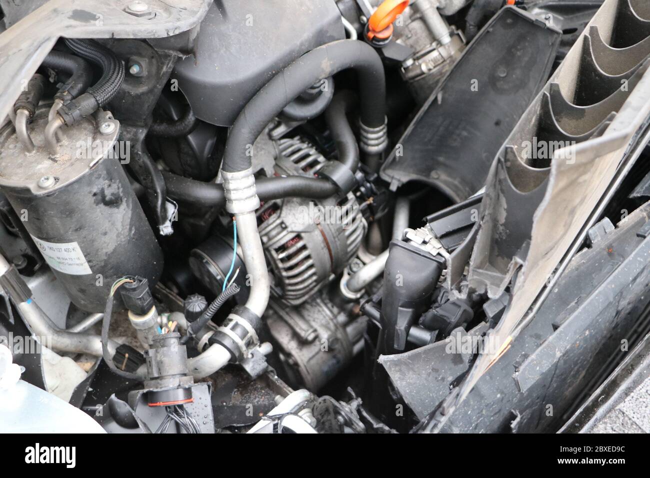 Wrecked car engine close-up, Tennessee Stock Photo