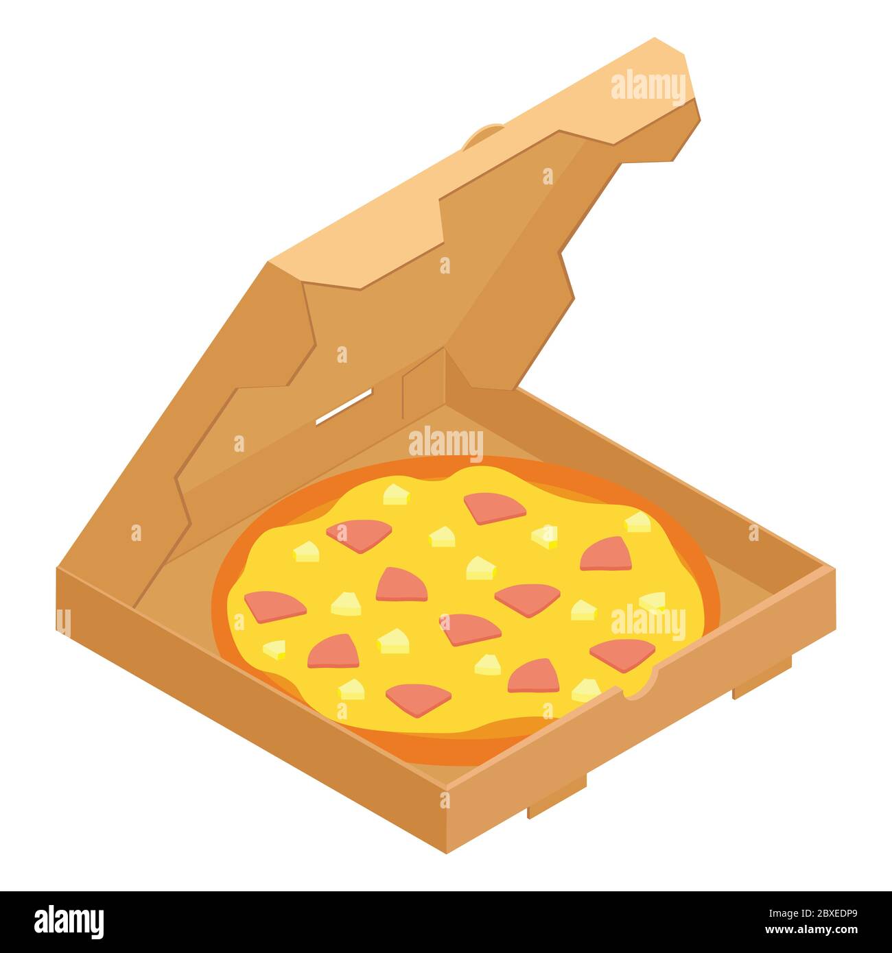 Hawaiian pizza in a cardboard box for restaurants or pizzerias delivery