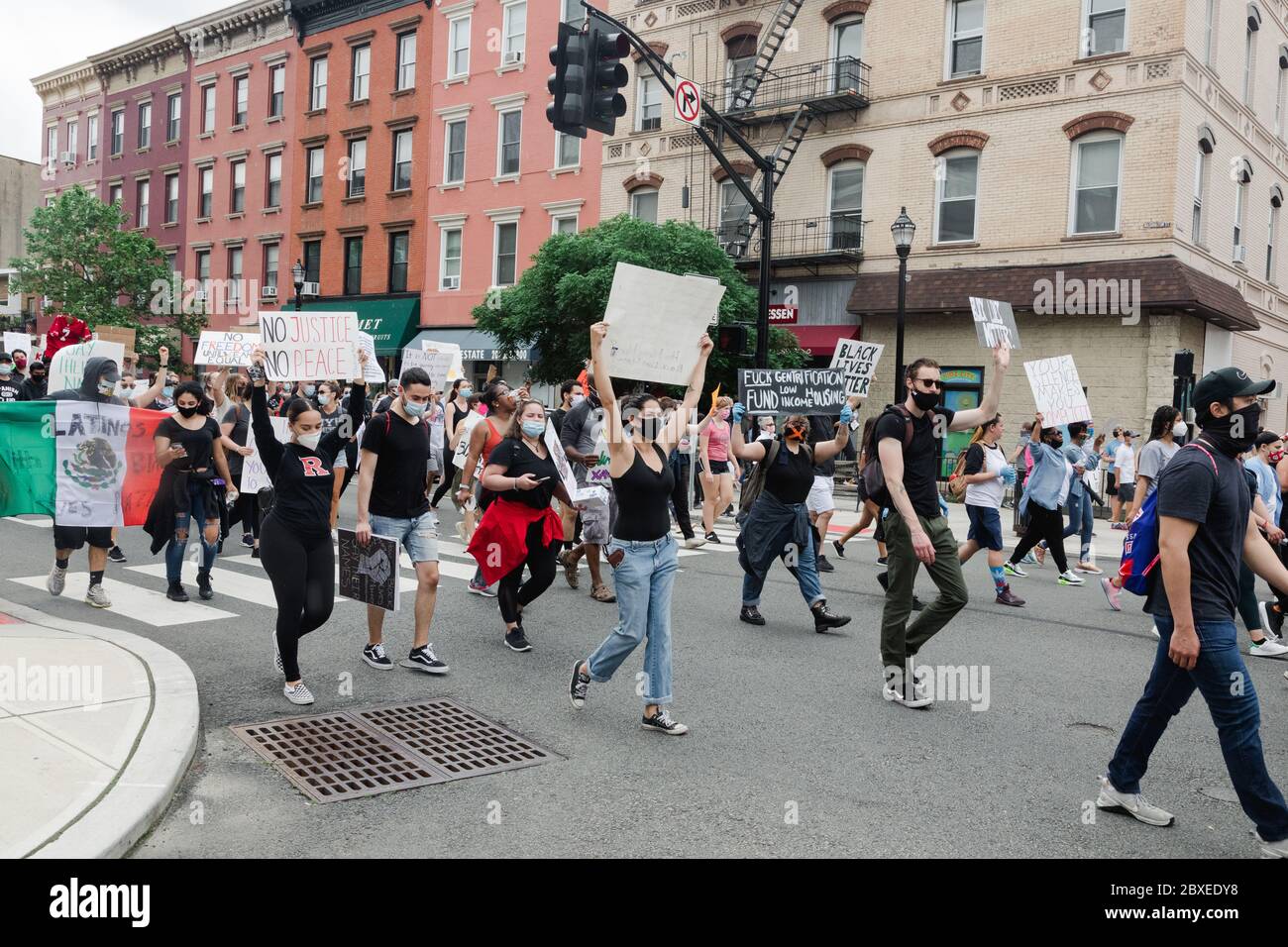 Hoboken, NJ / USA - June 5th, 2020: Black Lives Matter Peaceful Protest in Hoboken, New Jersey to advocate against anti-racism, police brutality Stock Photo