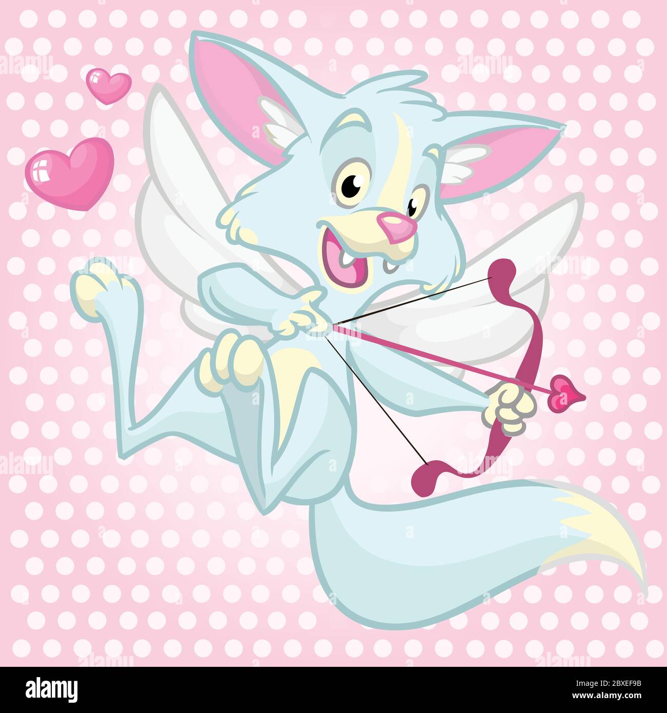 Vector fox cupid with bow and arrow. Illustration of a white fox cupid for St Valentine's Day. Isolated Stock Vector