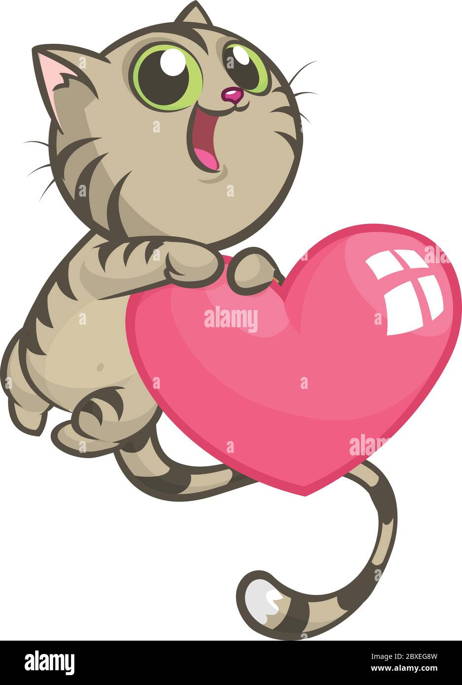 Cartoon funny kitty holding a heart love. Vector illustration for St  Valentines Day. Isolated Stock Vector Image \u0026 Art - Alamy, image size:938x1390