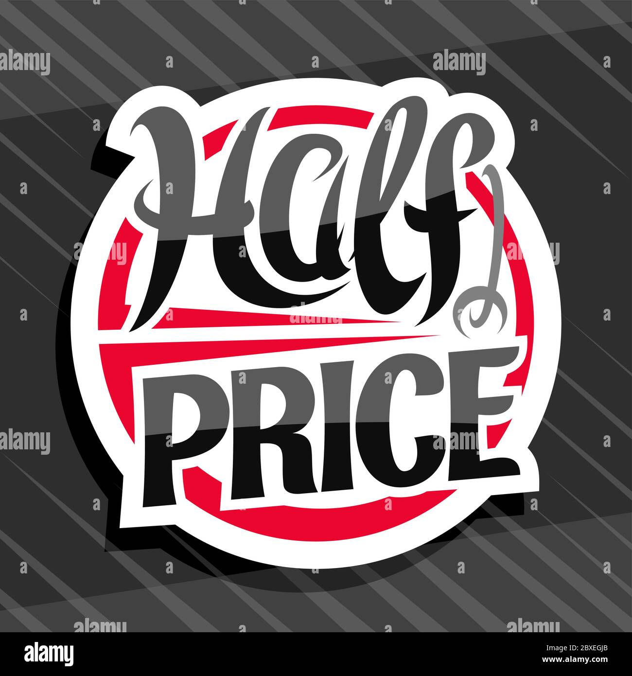 Vector logo for Half Price Sale, white decorative price tag for black friday or cyber monday sale with unique handwritten lettering for words half pri Stock Vector