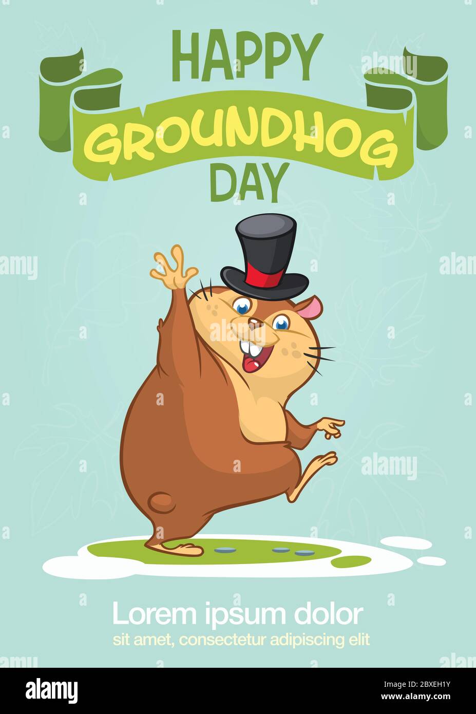 Happy Groundhog Day typography and design with cute cartoon groundhog ...