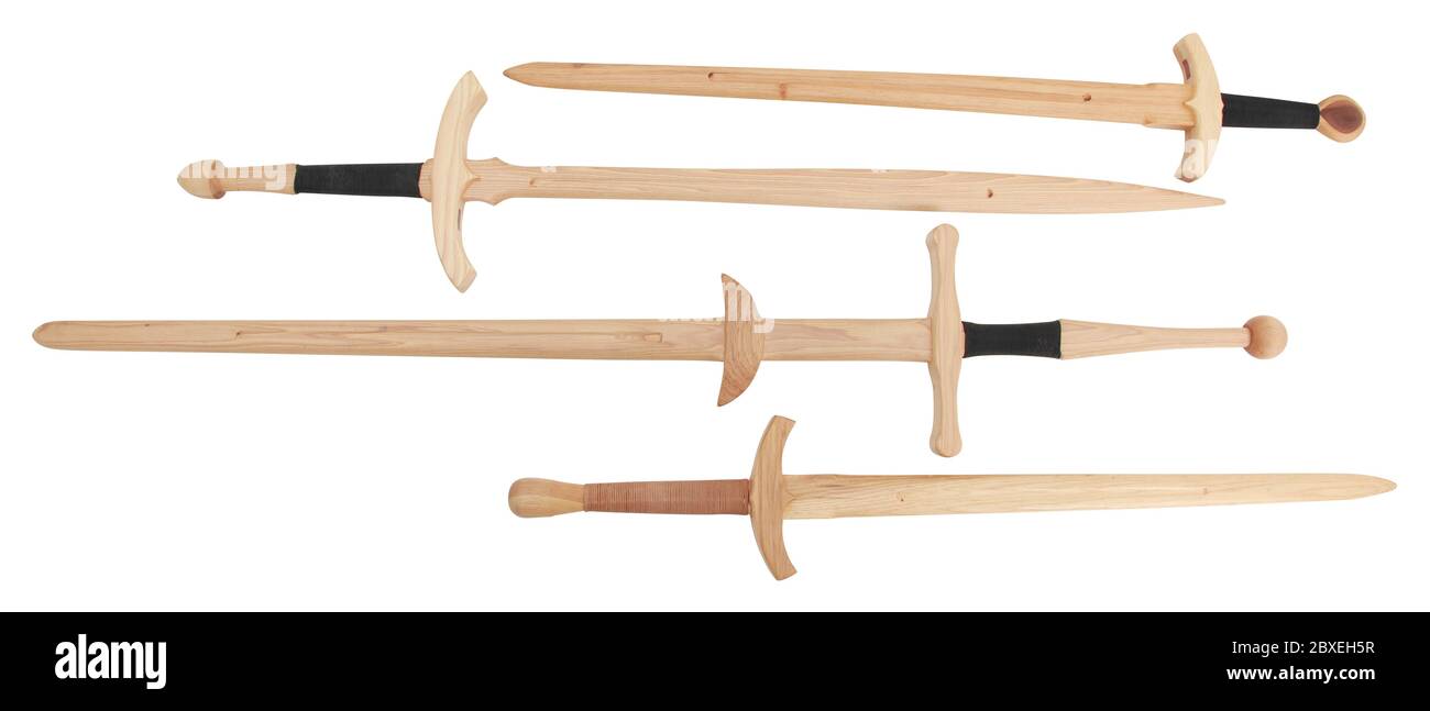 Collection of Wooden Training Swords over white with Clipping Path