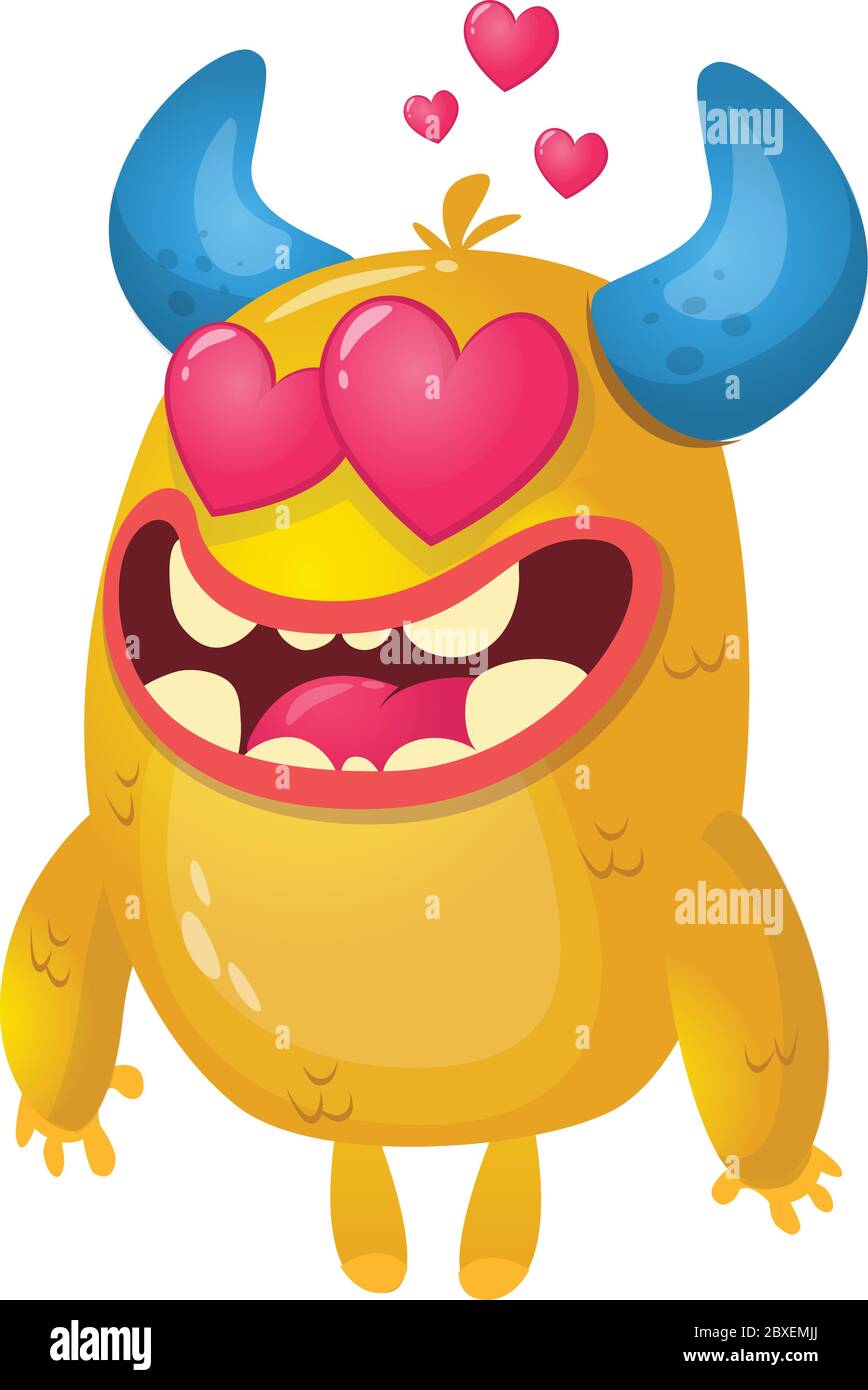 Cartoon yellow horned monster in love. St Valentines vector