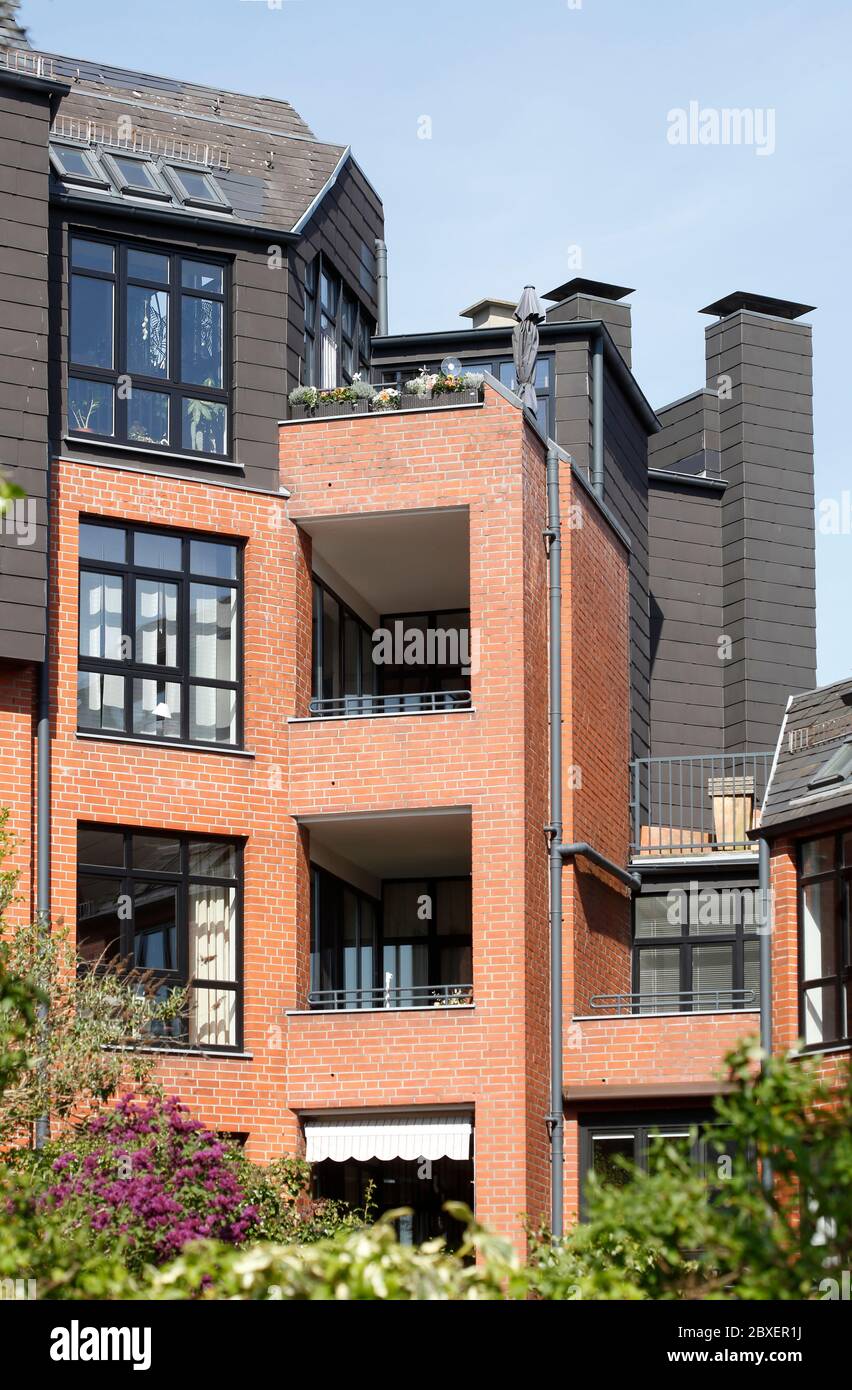Modern brick residential building, apartment building, Bremen, Germany