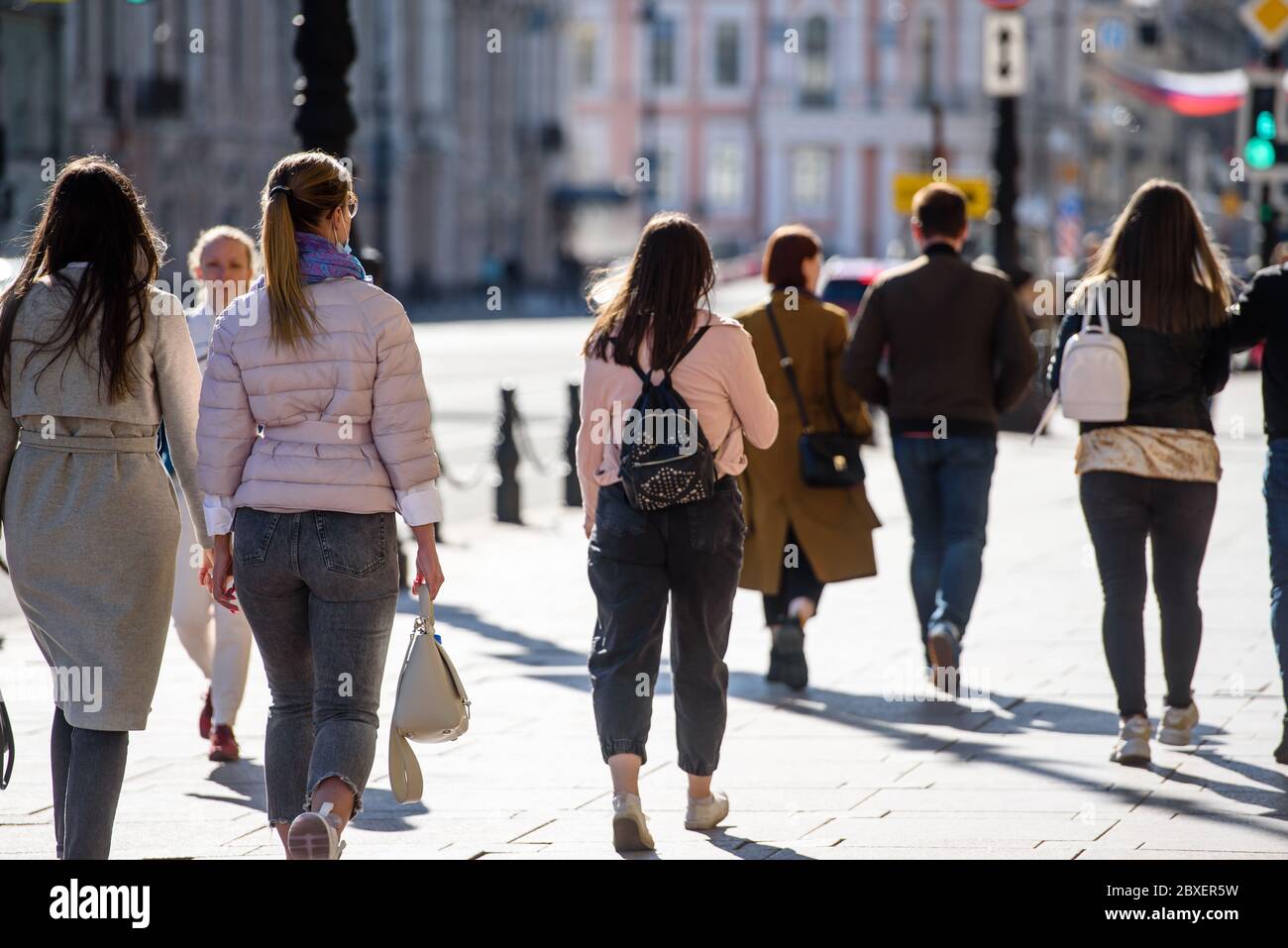 Russia, Saint Petersburg, may 23, 2020: people went for a walk around the city on a Sunny day. Victory over the coronavirus and the end of the pandemi Stock Photo