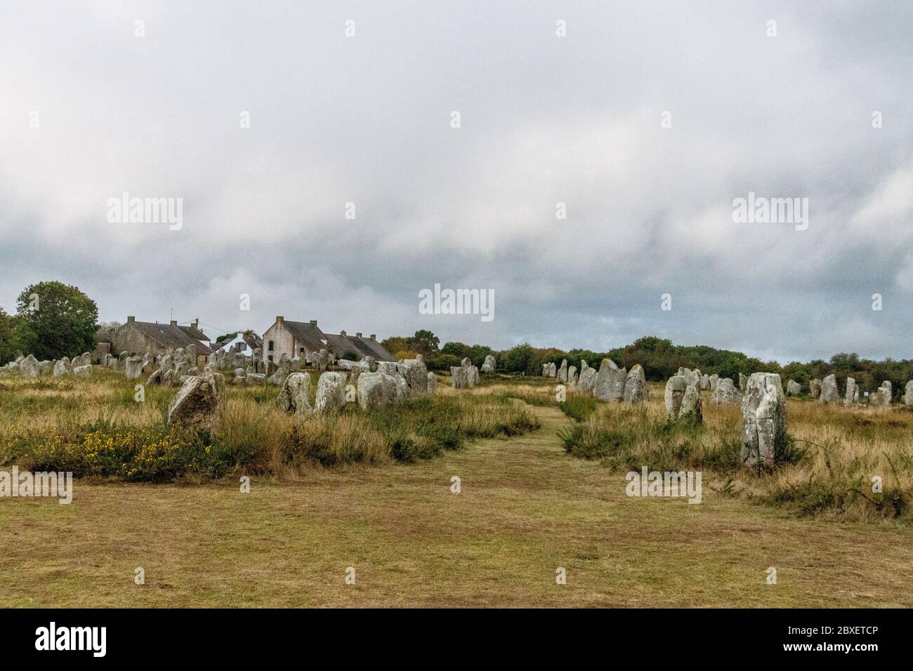 Alignments of Carnac, Menhir de Carnac in the Brittany region. France. Stock Photo