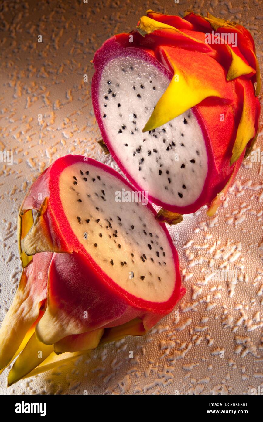 The Pitaya or Dragon Fruit (Hylocereus undatus) is native to Mexico and Central and South America, al;though it is also cultivated in many southeast A Stock Photo