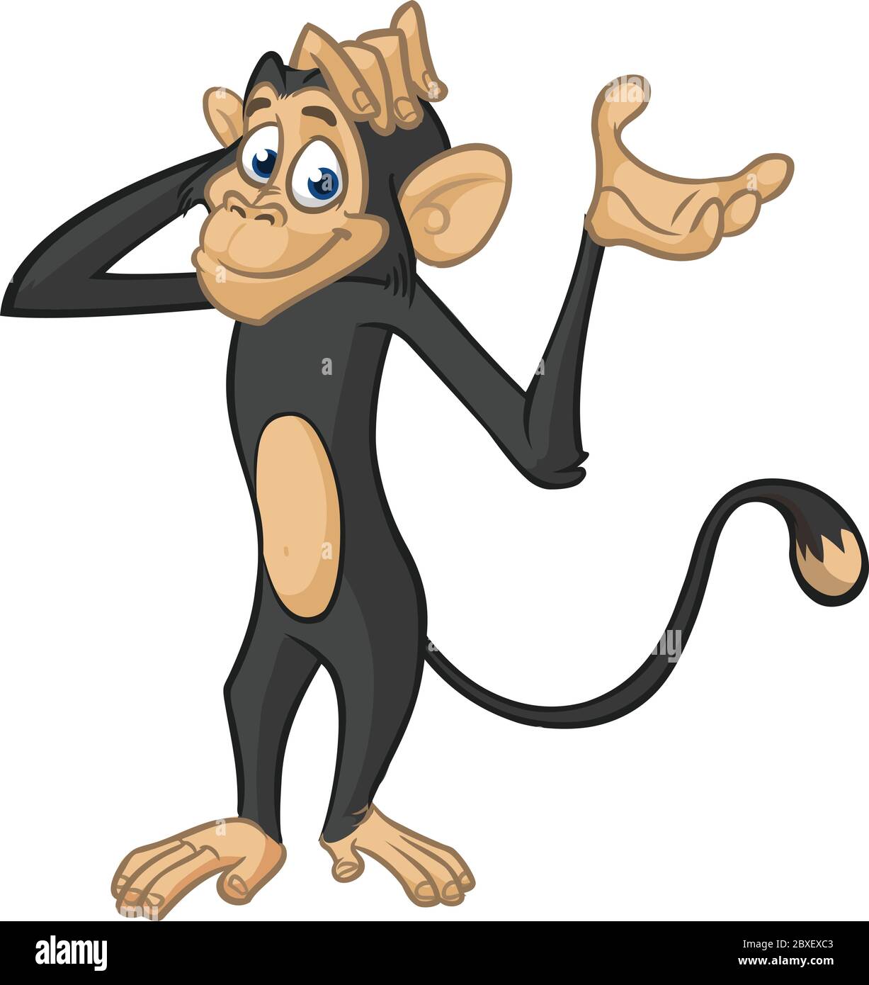 Cute cartoon monkey standing. Vector illustration of chimpanzee scratching  his head Stock Vector Image & Art - Alamy