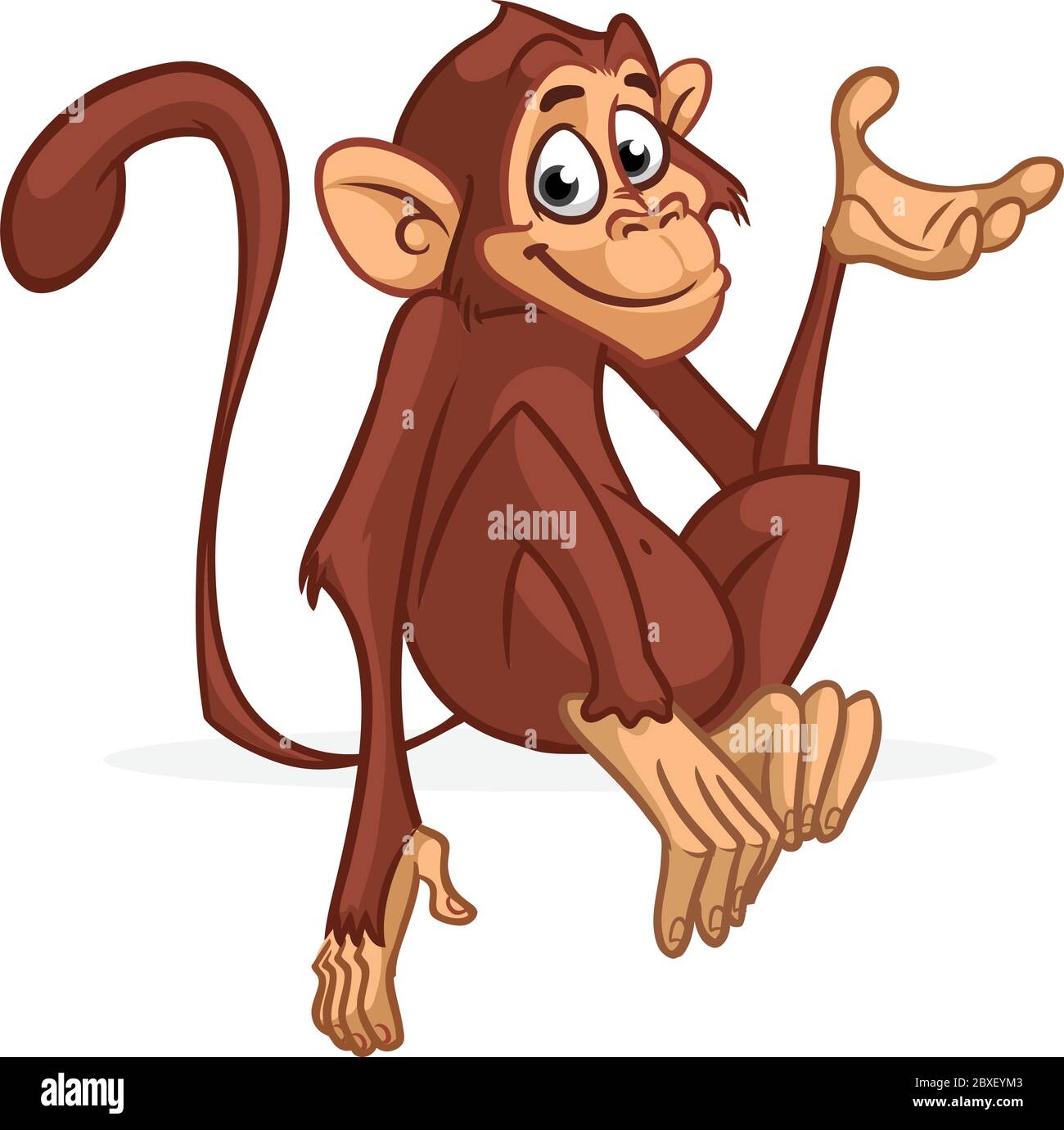 Funny cartoon monkey sitting and presenting. Vector illustration of  chimpanzee scratching his head Stock Vector Image & Art - Alamy