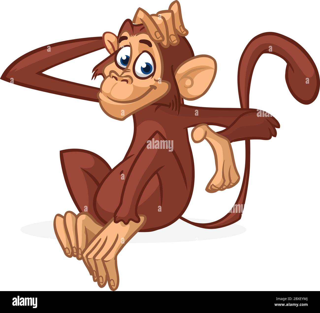 Cute cartoon monkey sitting. Vector illustration of chimpanzee ...