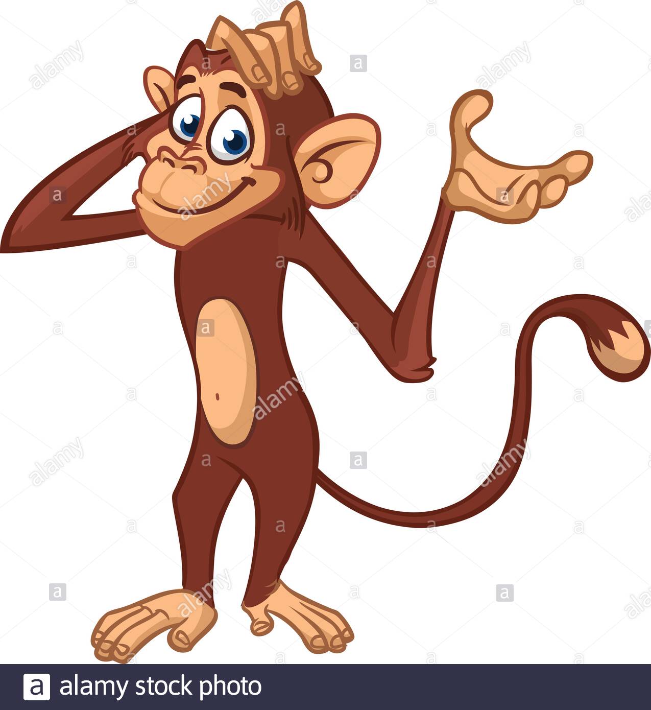Cute Cartoon Monkey Vector Illustration Of Chimpanzee Scratching His Head Stock Vector Image Art Alamy
