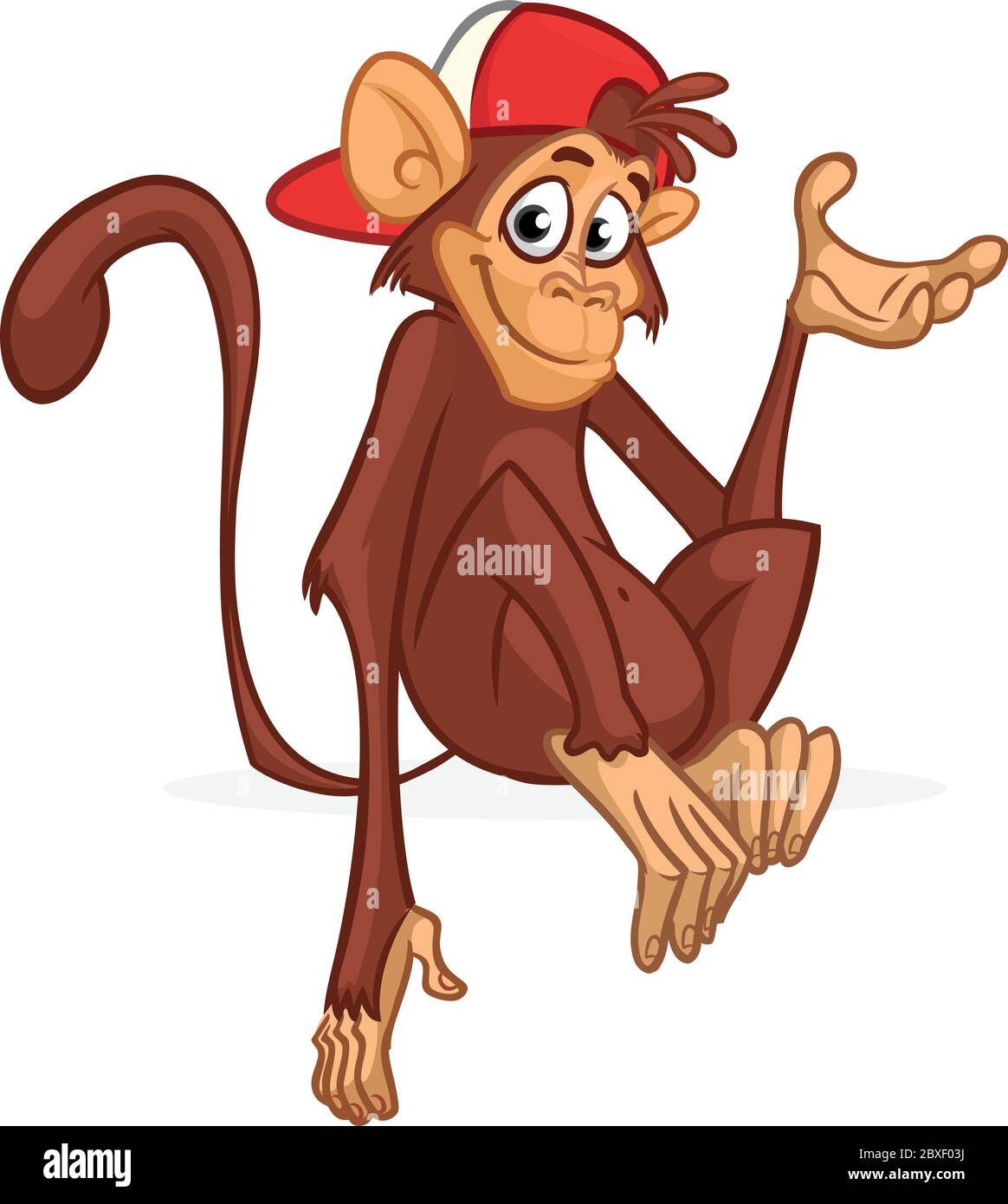 Cute cartoon monkey chimpanzee wearing hat. Vector illustration of a ...