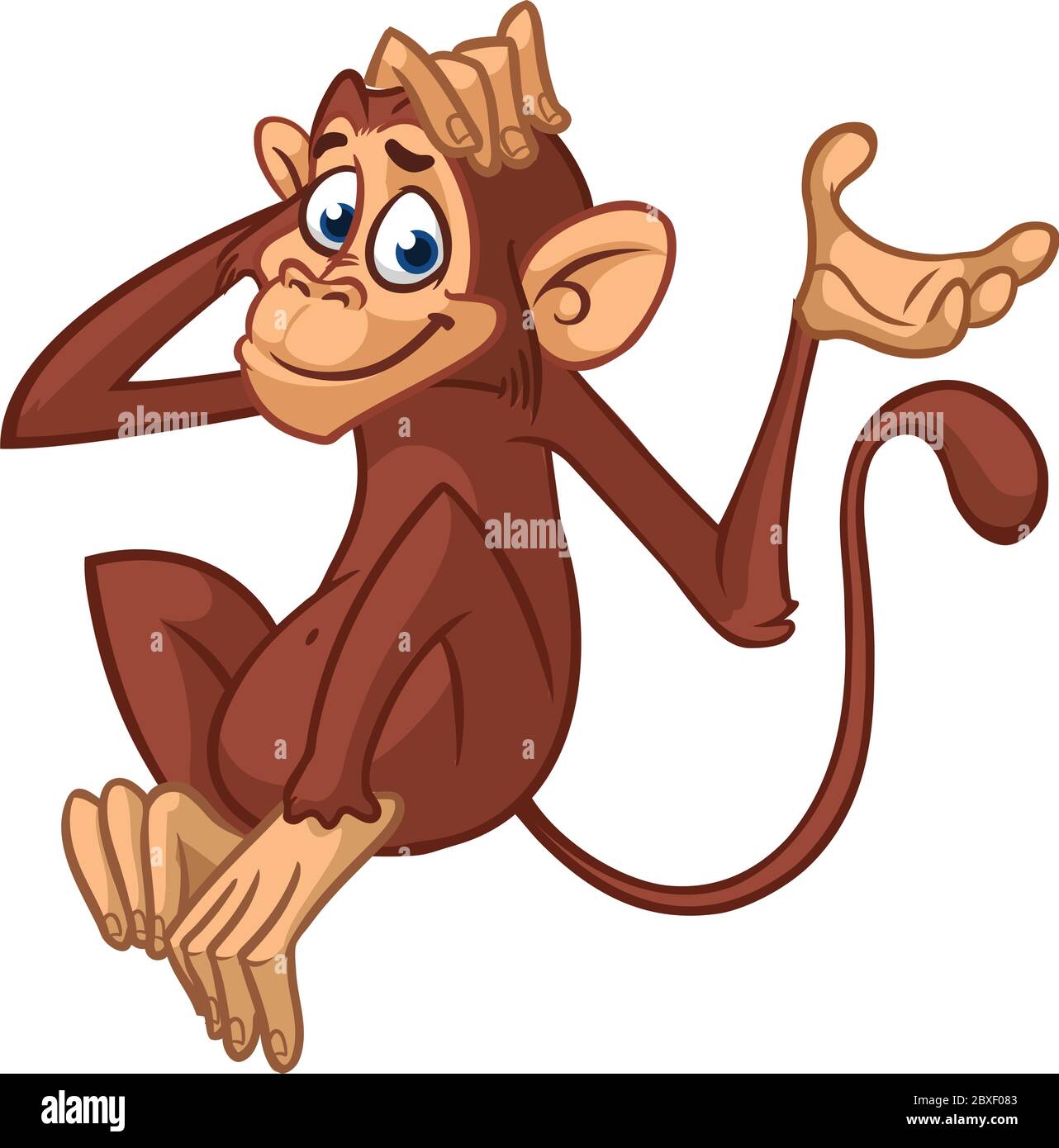 Cute cartoon monkey. Vector illustration of chimpanzee scratching his head  Stock Vector Image & Art - Alamy