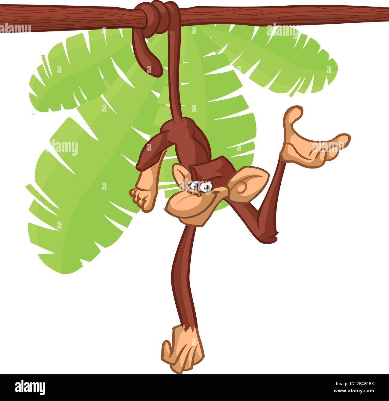 Cartoon Monkey Chimpanzee Hanging  On Wood Branch Vector Illustration Illustration Stock Vector