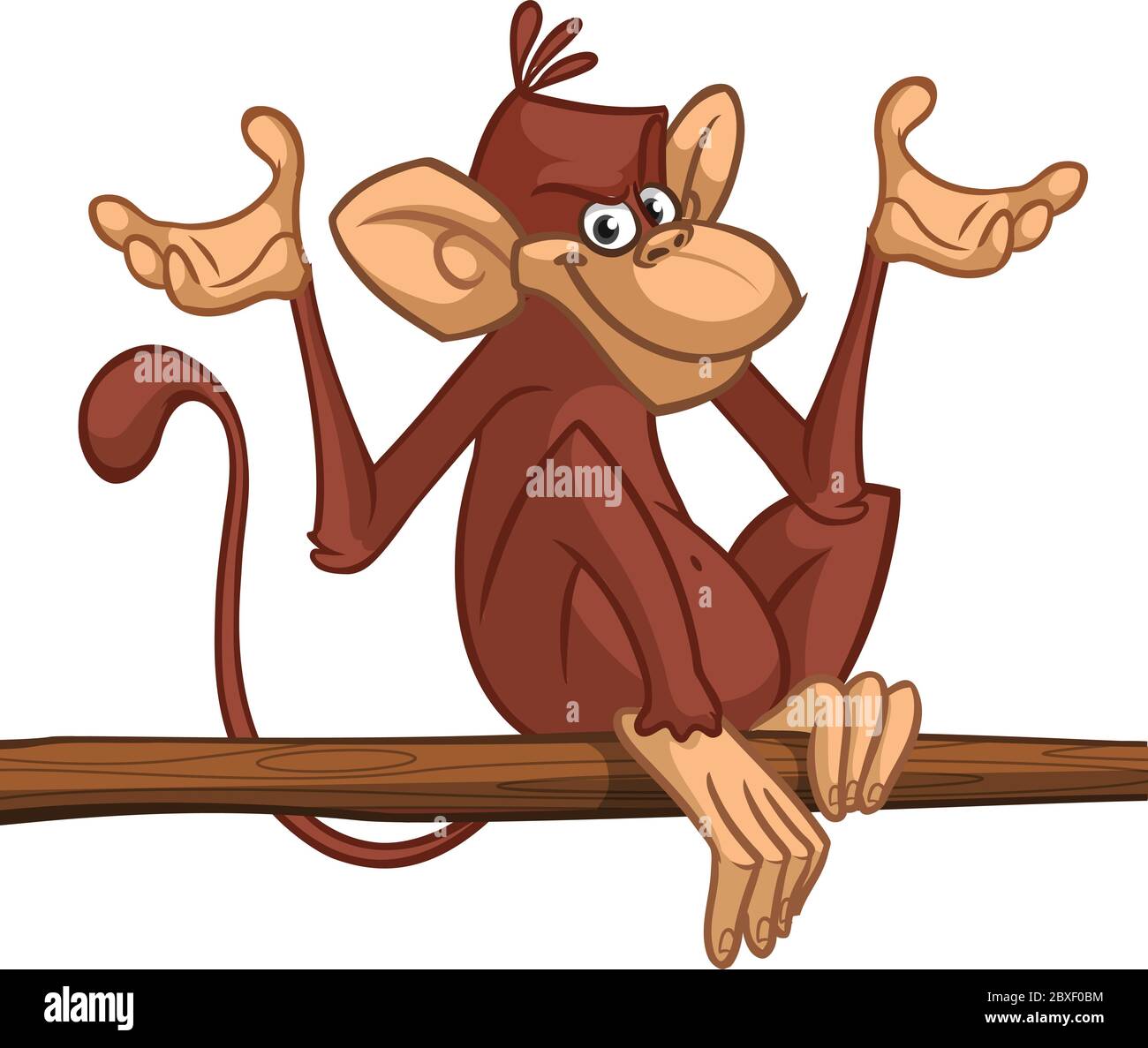 Cartoon monkey chimpanzee sitting on the tree branch. Vector illustration  of happy monkey character Stock Vector Image & Art - Alamy