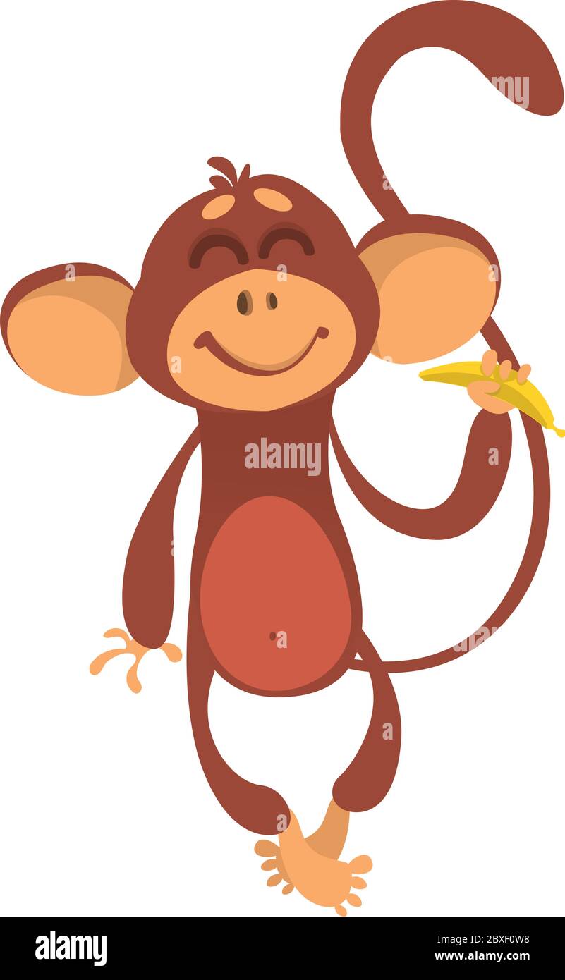 Cute monkey chimpanzee in fun cartoon style holding banana. Vector  illustration Stock Vector Image & Art - Alamy