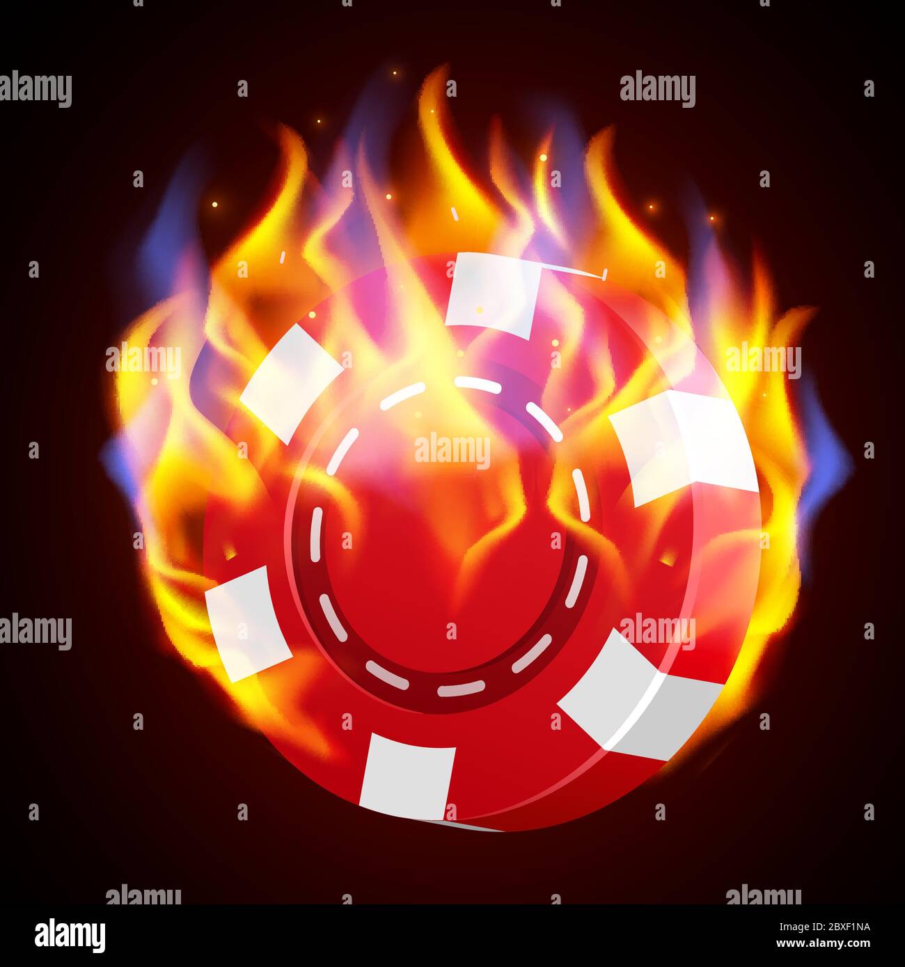 Burning casino chip. Hot casino concept. Fire poker. Vector illustration Stock Vector