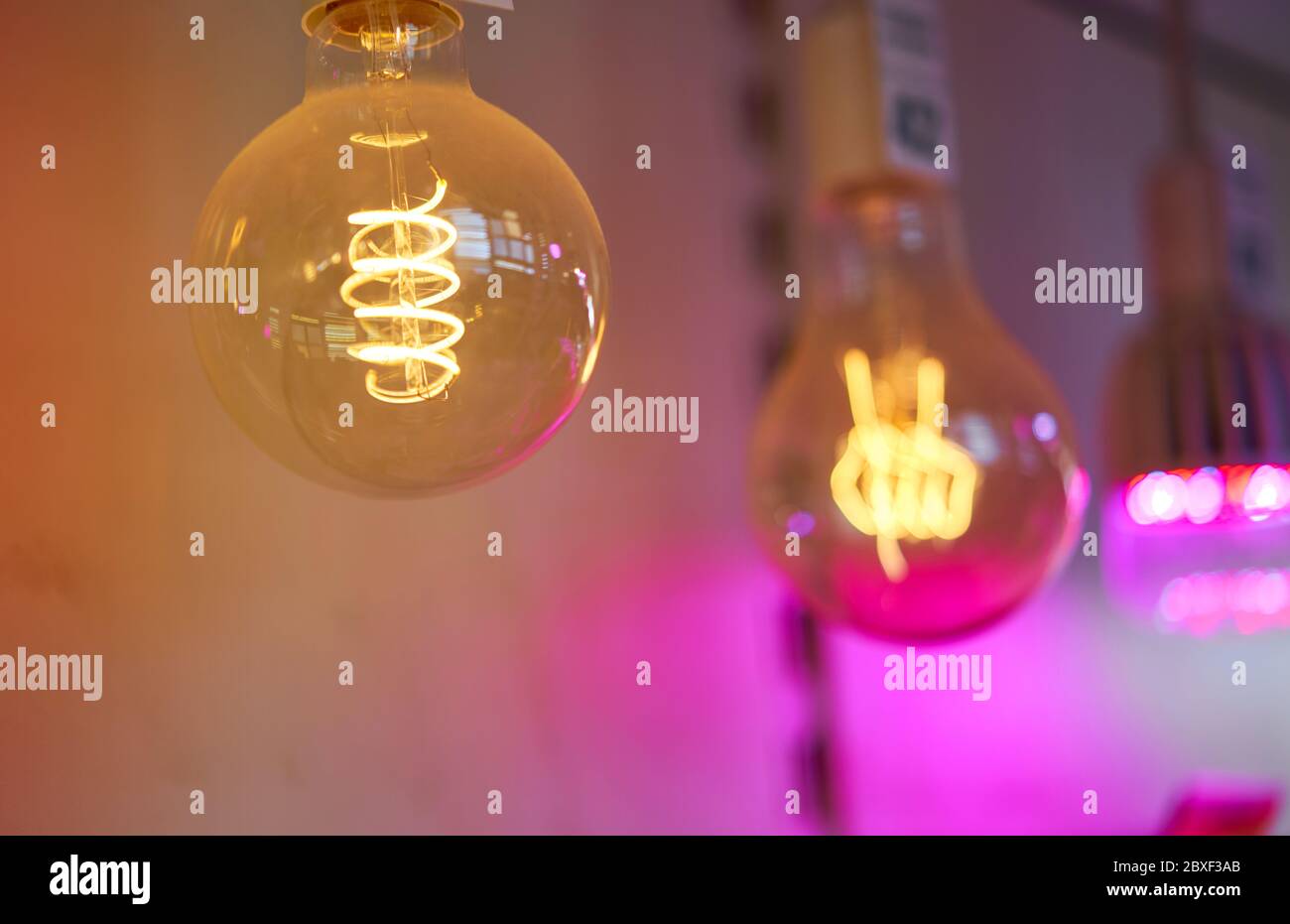 bright incandescent lamps hang in the window Stock Photo Alamy