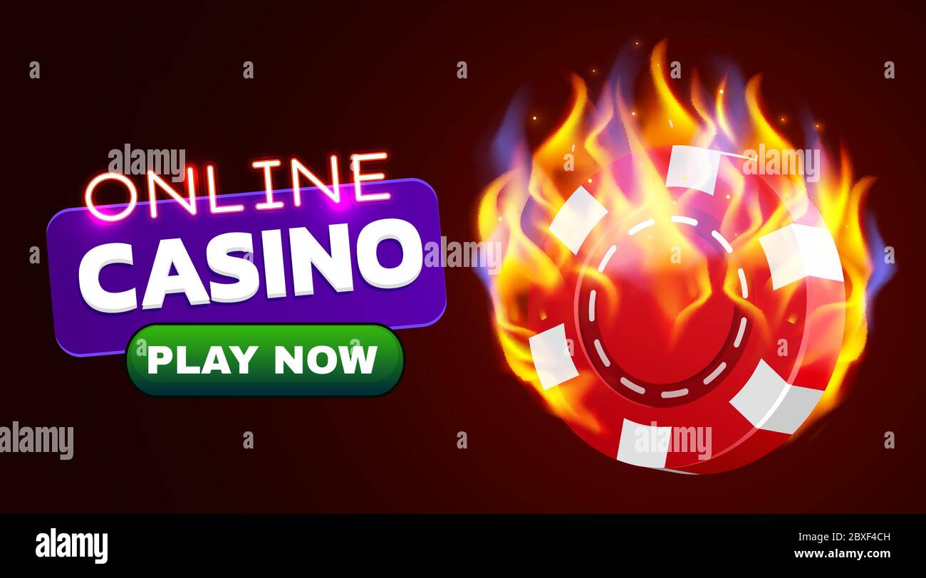 Burning casino chip banner. Hot casino concept. Fire poker. Vector illustration Stock Vector