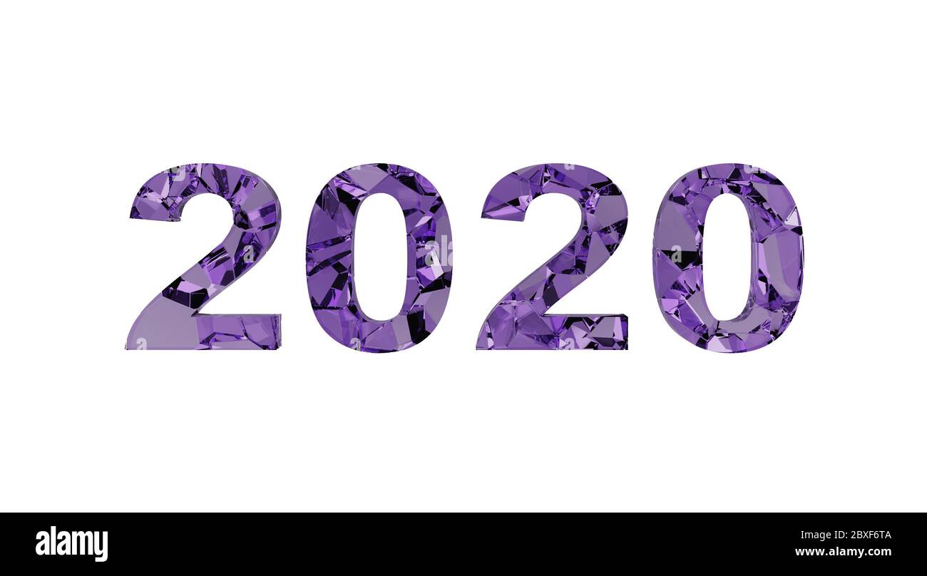 cracked glass 2020 year isolated on white background. The number 2020 is destroyed - represents the old year 2020 or depression of 2020 year - market Stock Photo
