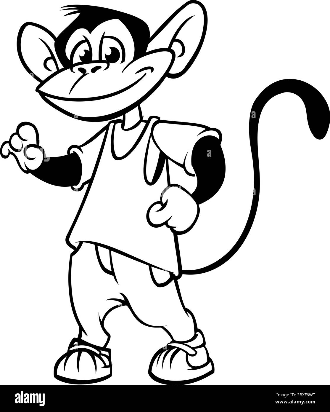 Cartoon monkey chimpanzee dancing. Vector illustration outlined. Design