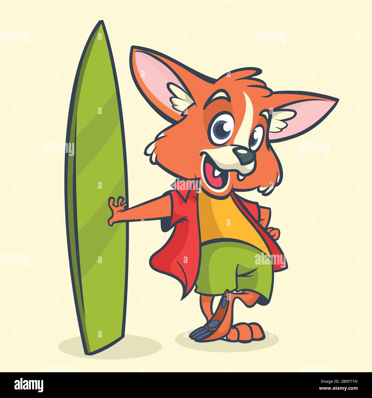 Cartoon fox surfer with surfboard. Vector illustration Stock Vector ...
