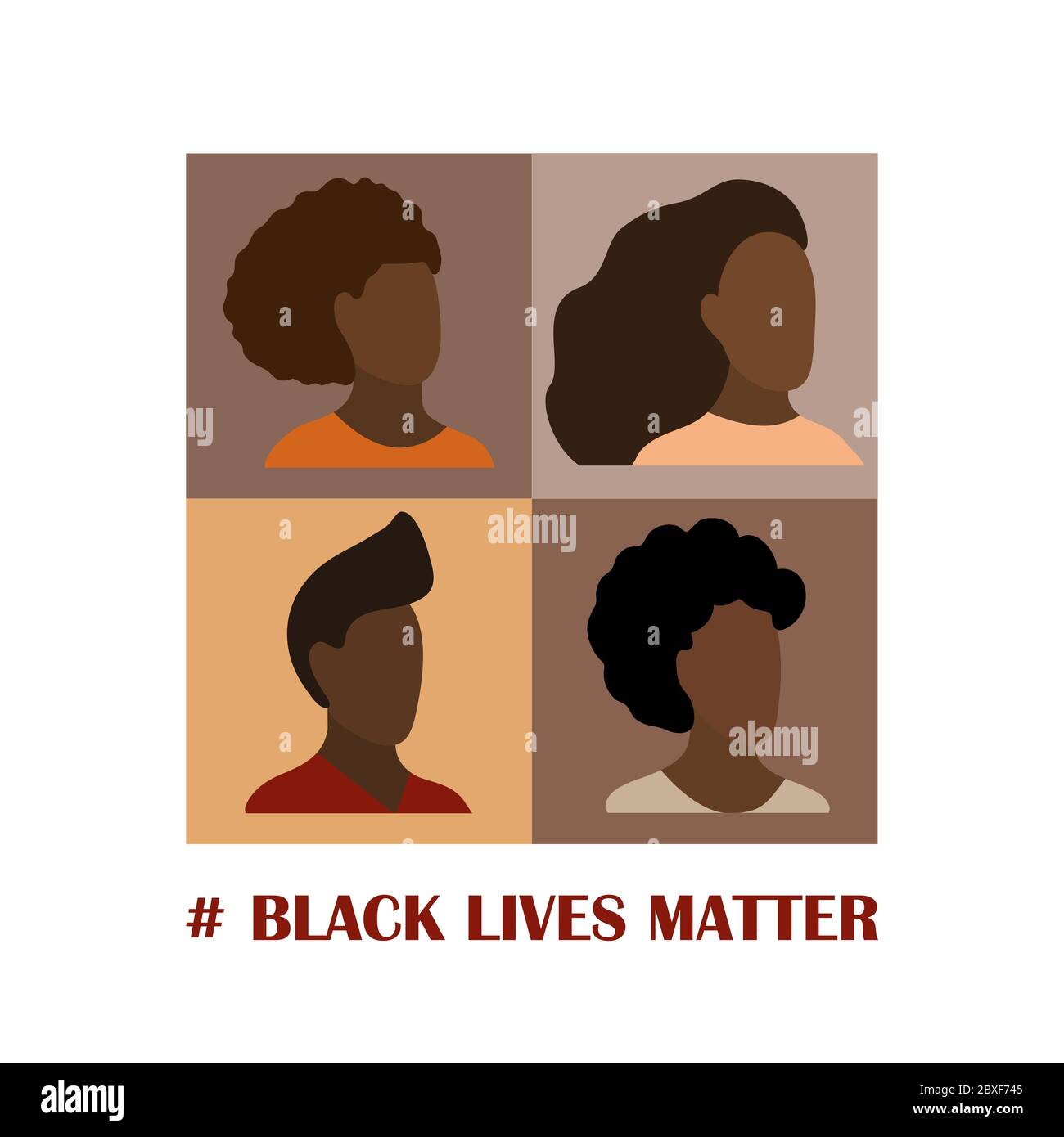 Black Lives Matter and I Can't Breathe concept. Vector Illustration, Young African Americans man and woman against racism, protest banners and posters Stock Vector
