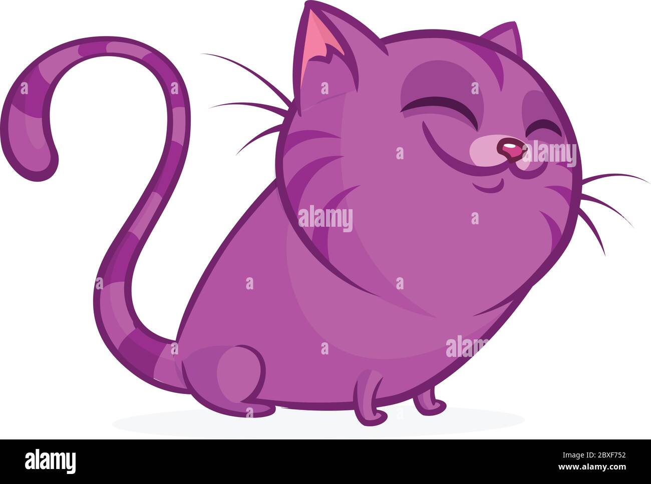 Cartoon pretty purple fat cat. Fat striped cat illustration isolated Stock Vector
