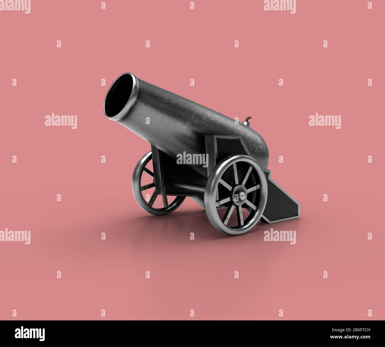 Ancient cannon. 3d Illustration of vintage cannon on a pink background. Medieval weapons for your design Stock Photo