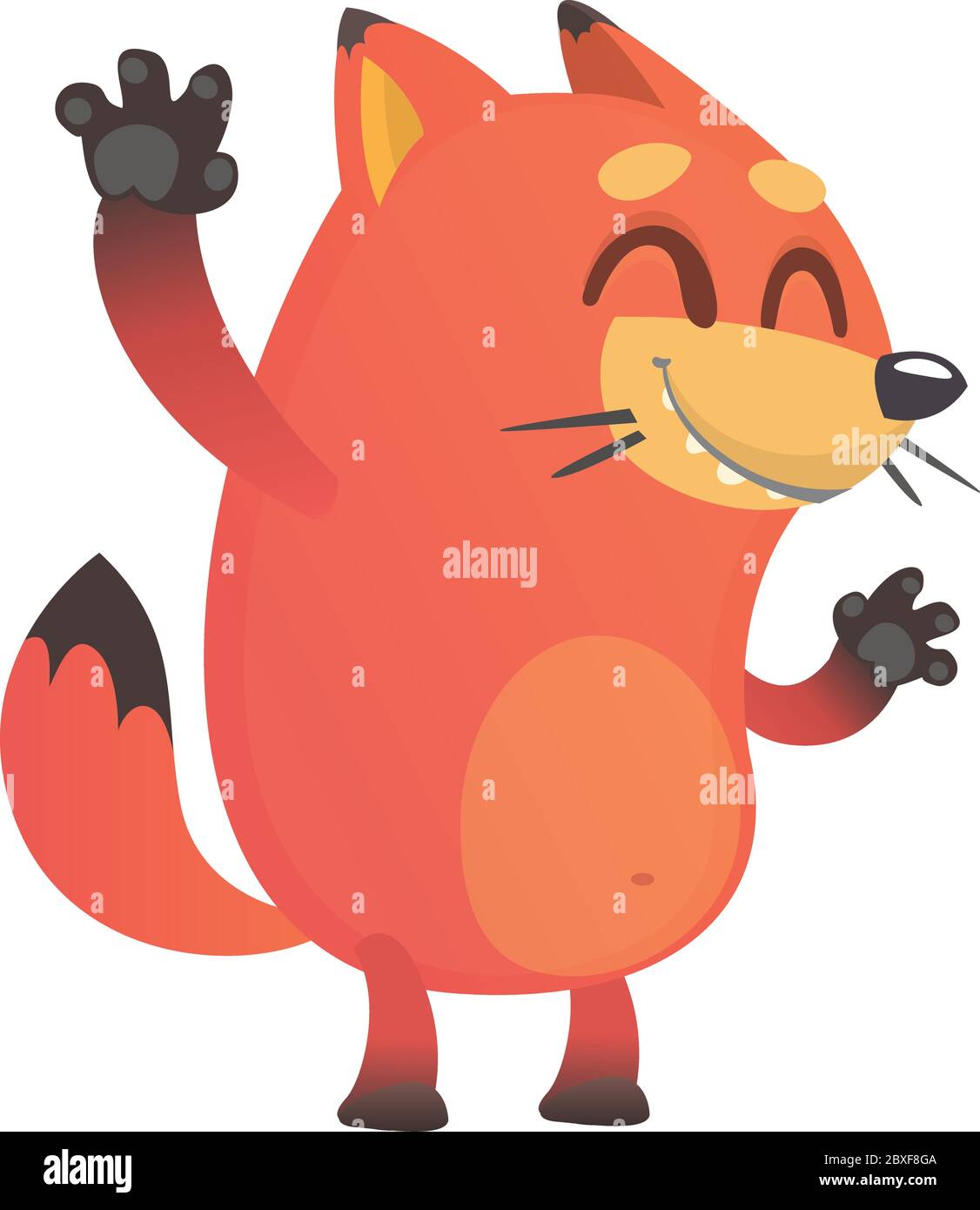 Cute funny fox cartoon waving hand and get excited. Vector illustration Stock Vector