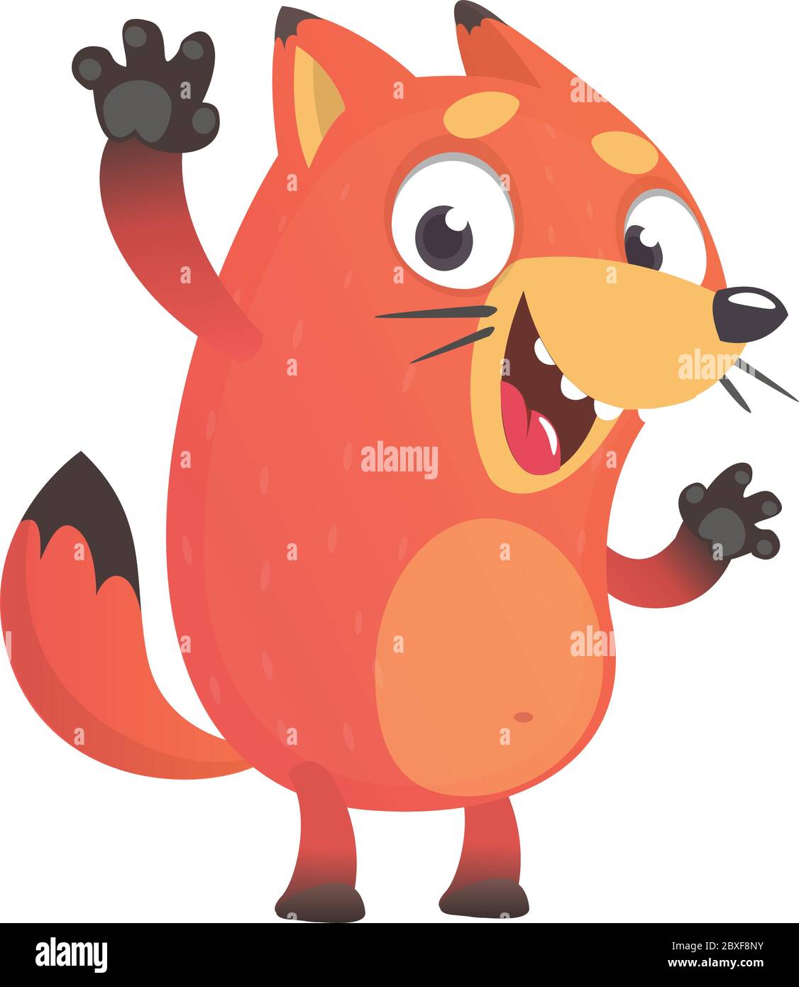 Cute funny fox waving hand and get excited. Vector illustration isolated. Cartoon character for children books. Stock Vector