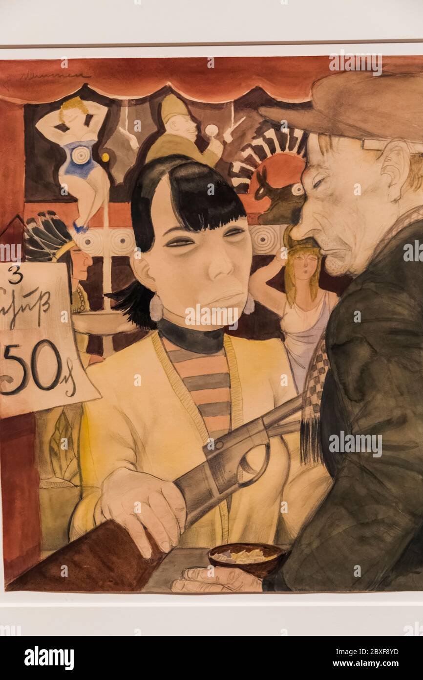 Painting titled "At the Shooting Gallery" (An der Schielsbude) by Jeanne Mammen dated 1930 Stock Photo