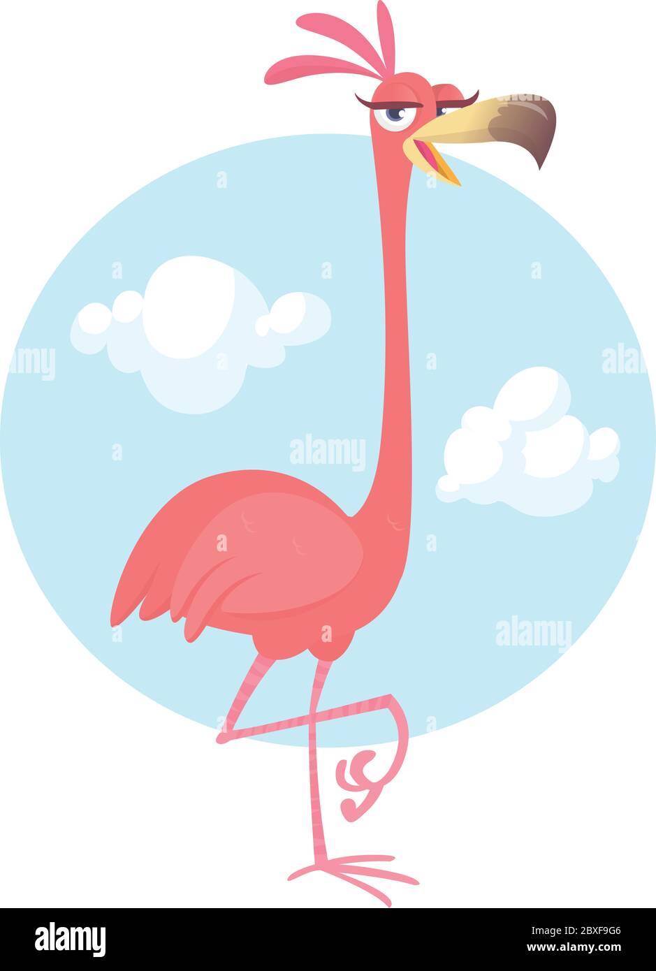 Cool pretty cartoon pink flamingo. Vector illustration isolated. Poster