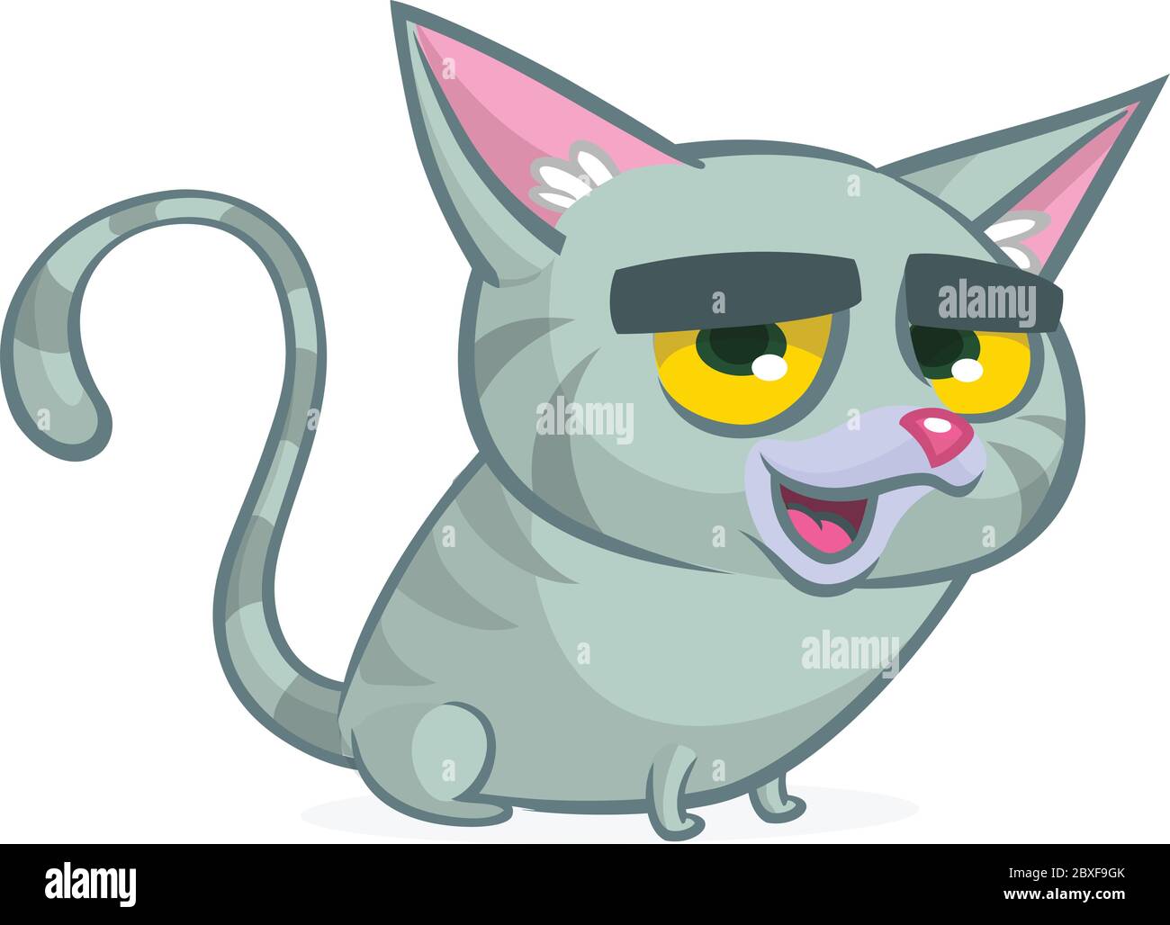 Angry furry cartoon cat. Cute grumpy cat for prints, design, cards