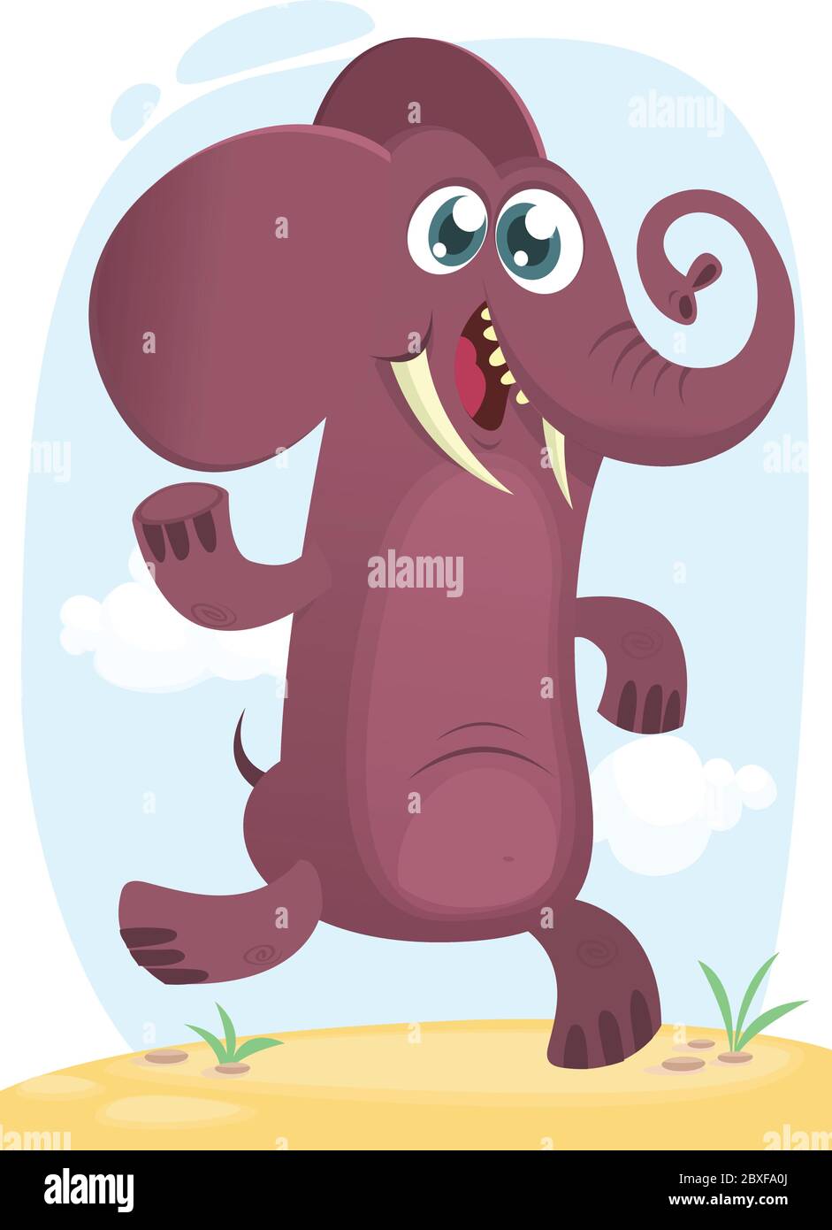 Cartoon funny elephant dancing excited. Vector illustration or icon