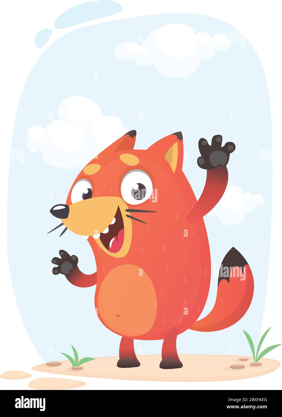 Cute funny fox excited. Vector illustration isolated. Cartoon character for children books. Stock Vector