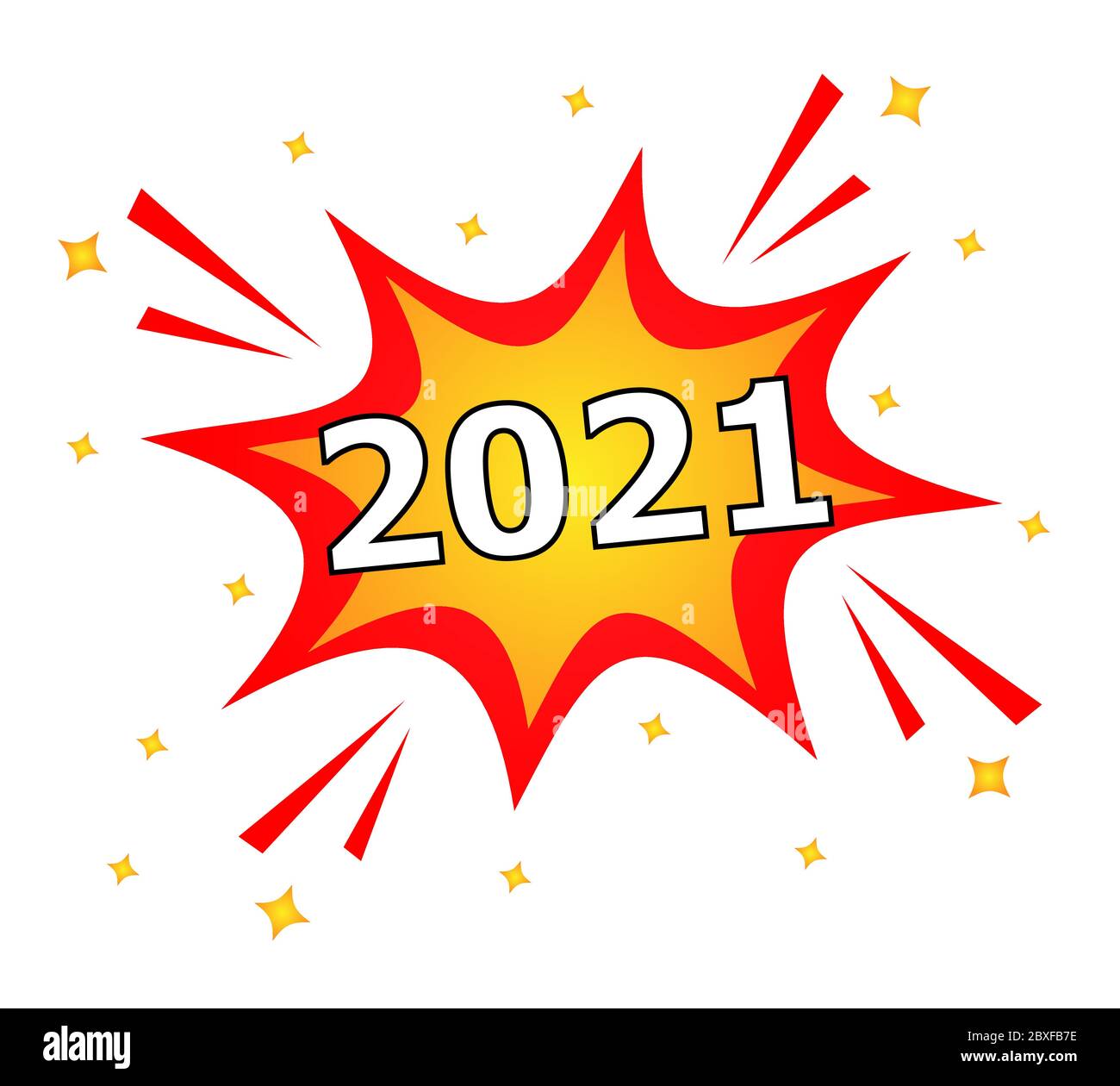 2021 Year in Pop Art Comic Speech Bubble Style. Stock Vector
