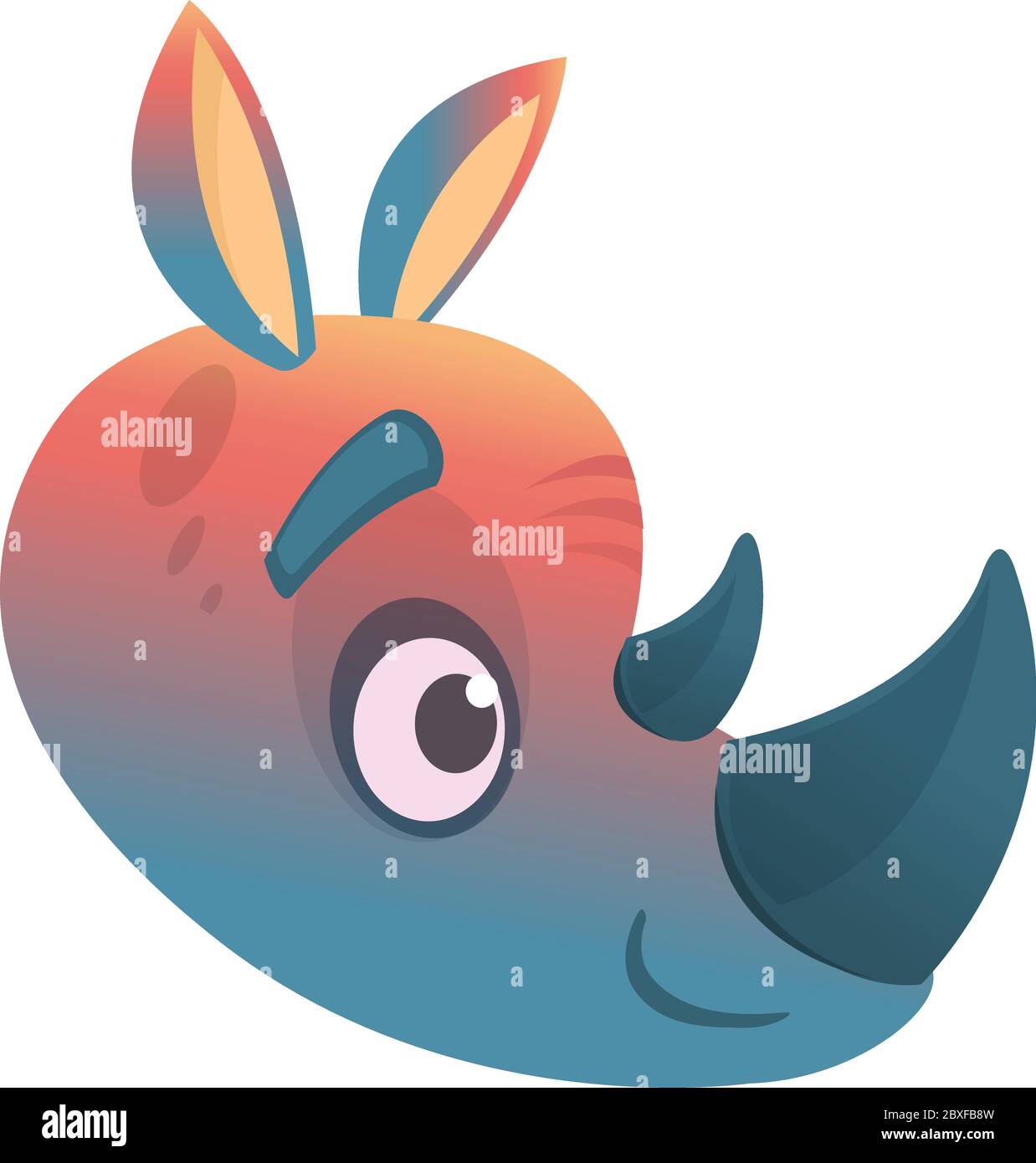 Cartoon colorful rhino head icon. Flat Bright Color Simplified Vector Illustration In Fun Cartoon Style Design Stock Vector