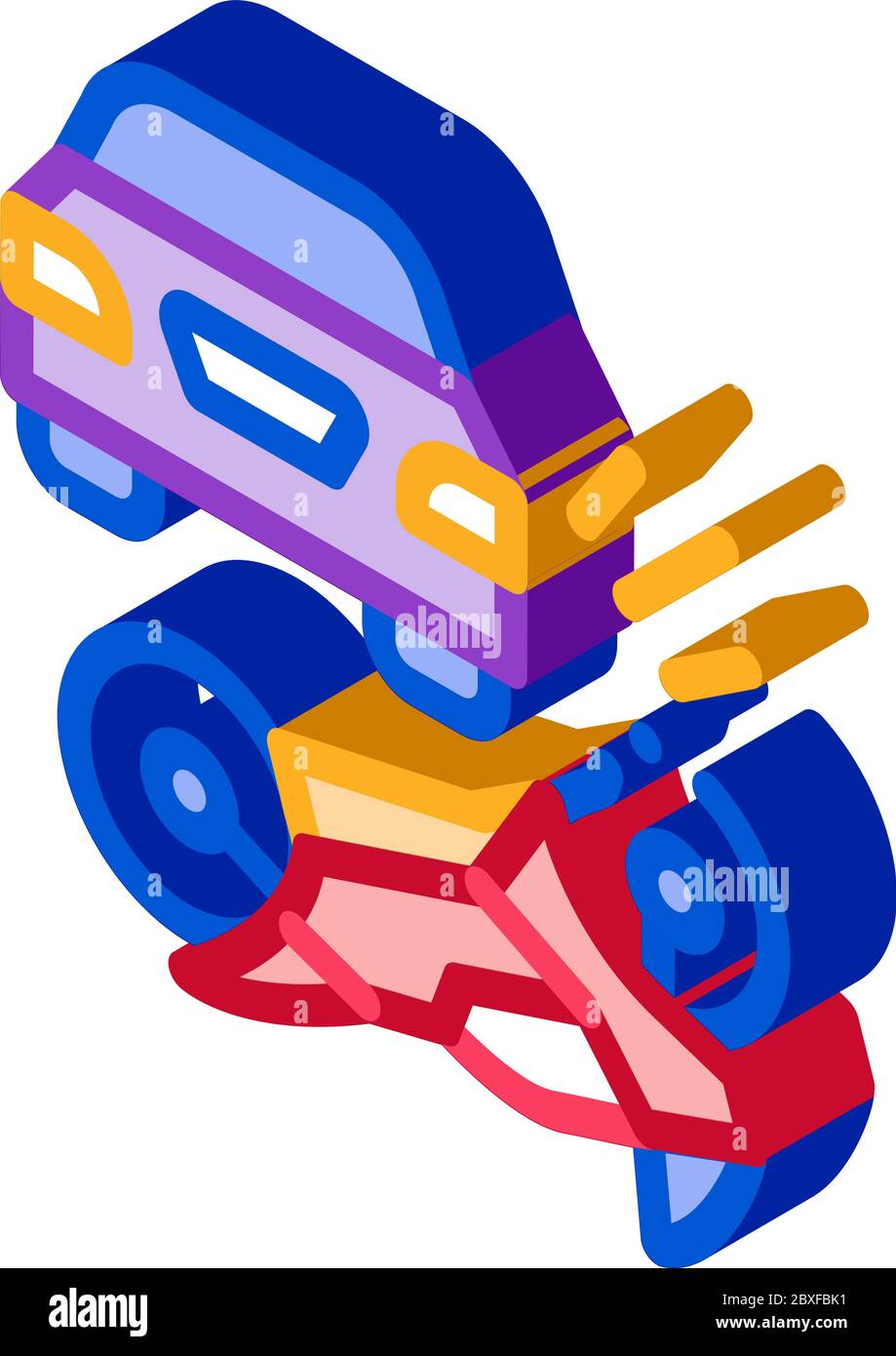 motorcycle hit by car isometric icon vector illustration Stock Vector