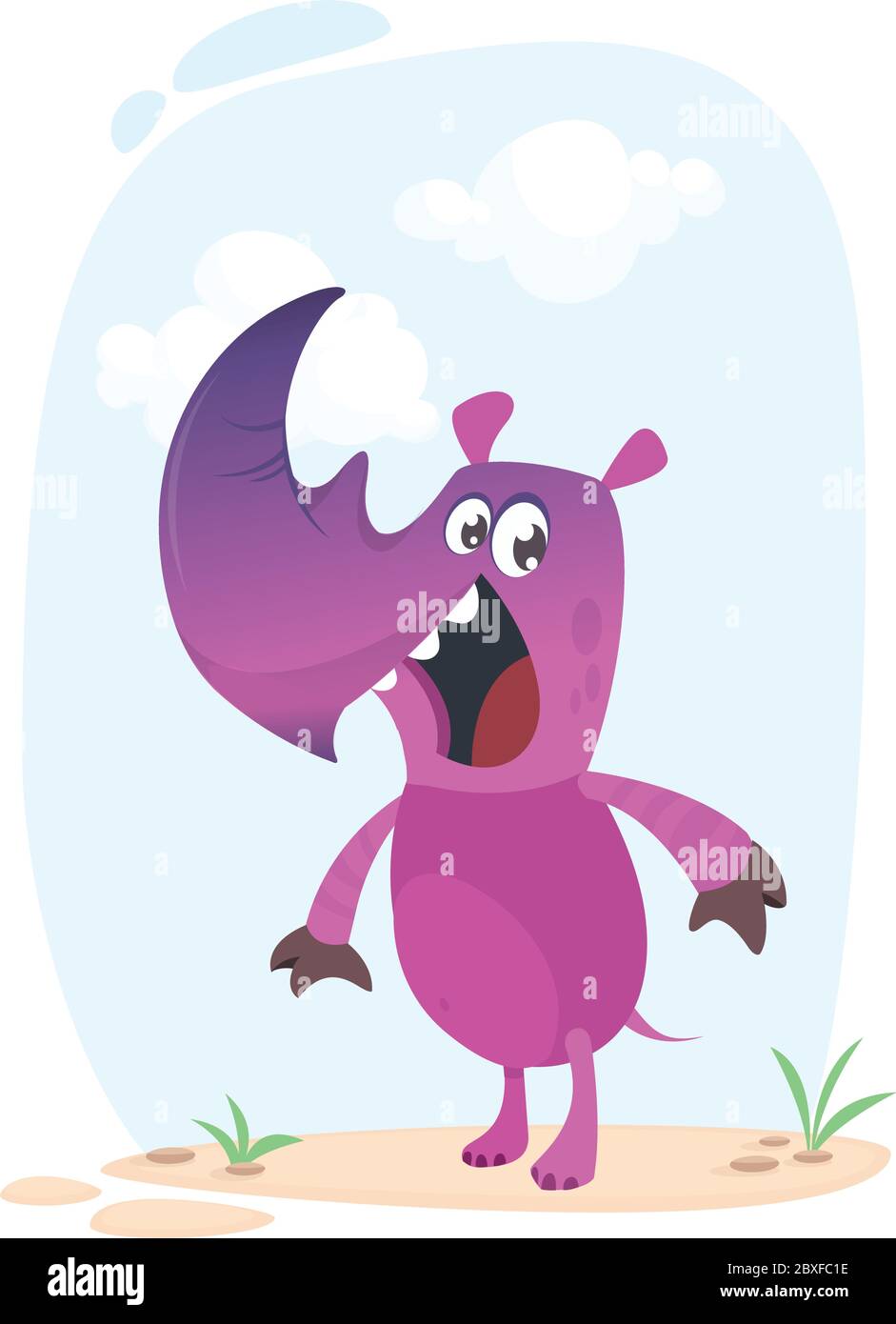 Cute cartoon Rhino. Vector Illustration mascot Stock Vector